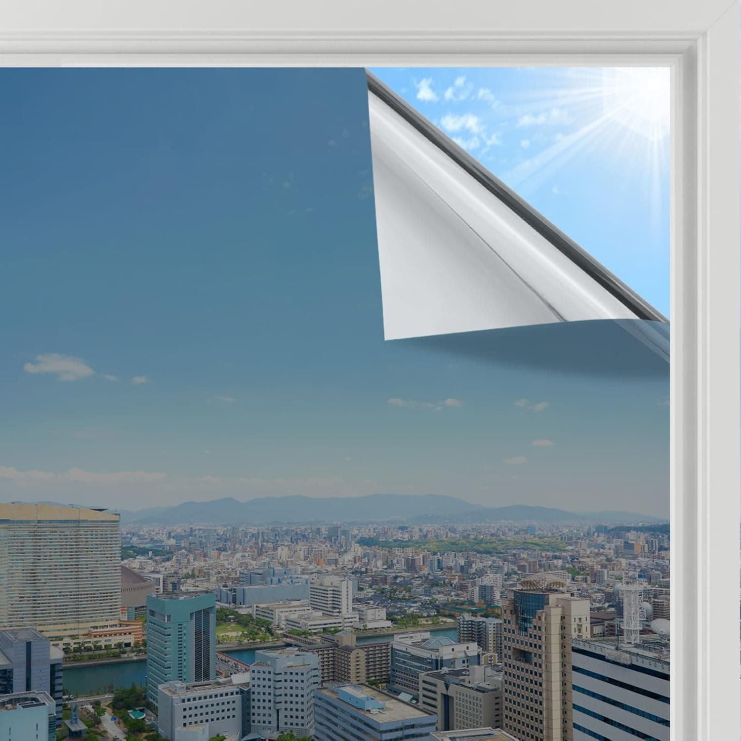 rabbitgoo Vinilo Espejo para Ventanas 90x400cm Plata, Vinilo Espejo Unidireccional Anti UV Anti Calor, Lámina Privacidad Ventana Adhesivo, Vinilos para Cristales Anti Sol para Hogar Oficina Tienda