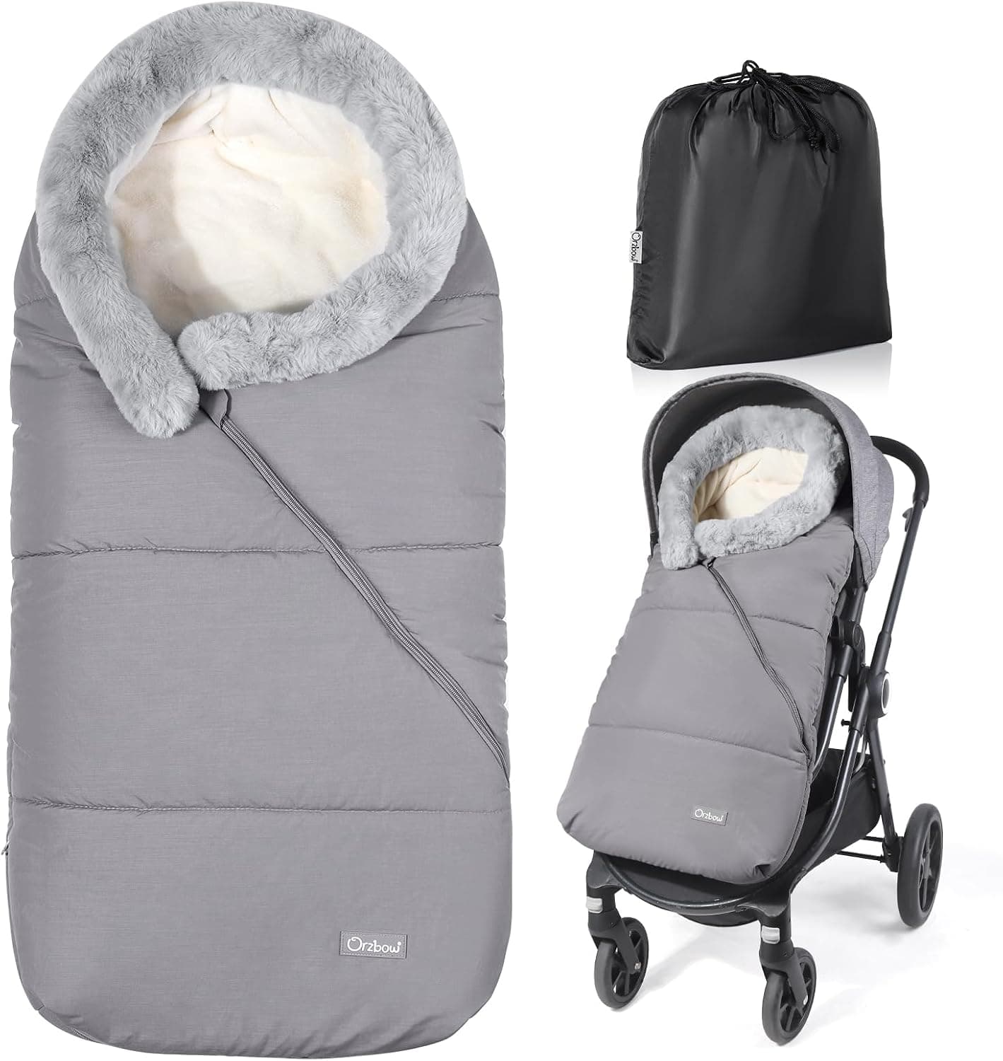 Orzbow Saco Silla Paseo Universal Invierno, Cuello de Pelo, Gris Claro