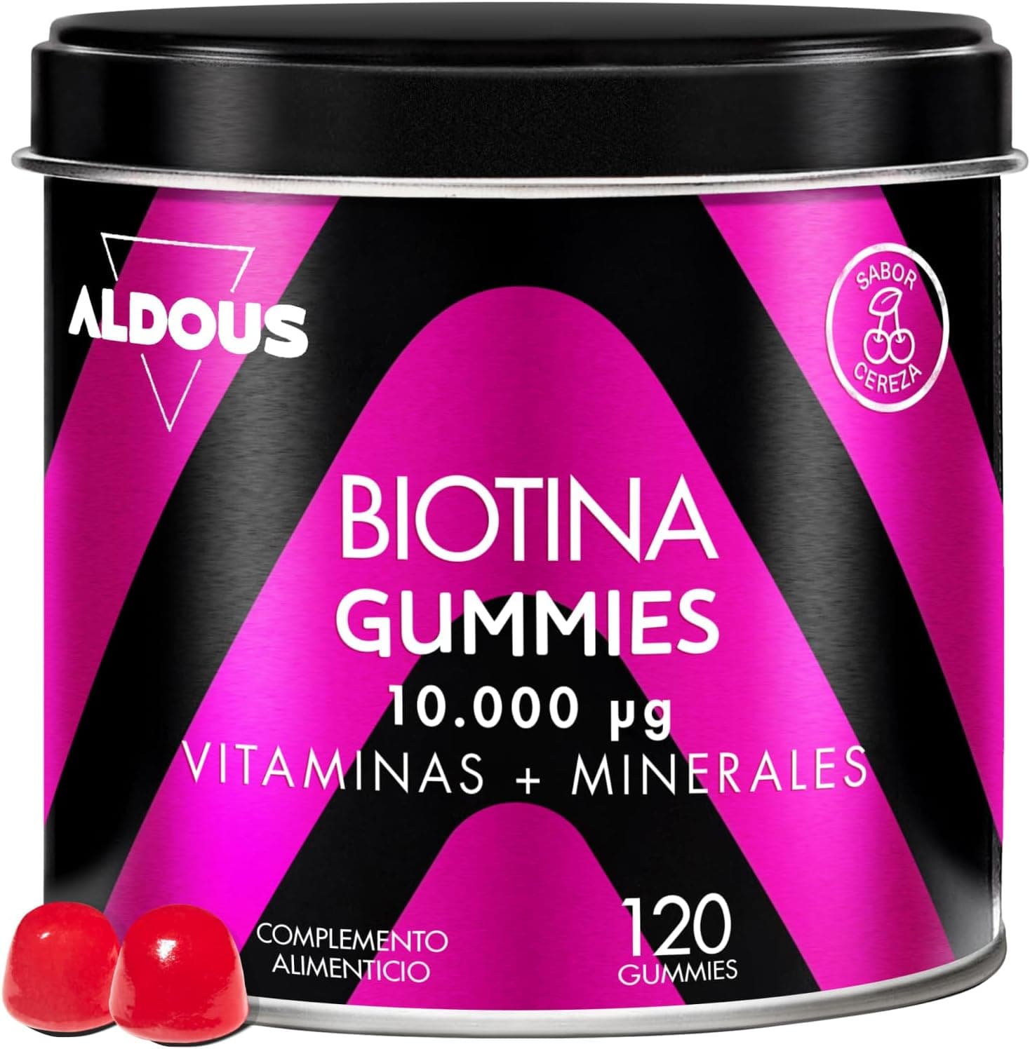 Biotina 120 Gominolas 10.000mcg - Vitaminas para el pelo - Sabor Cereza