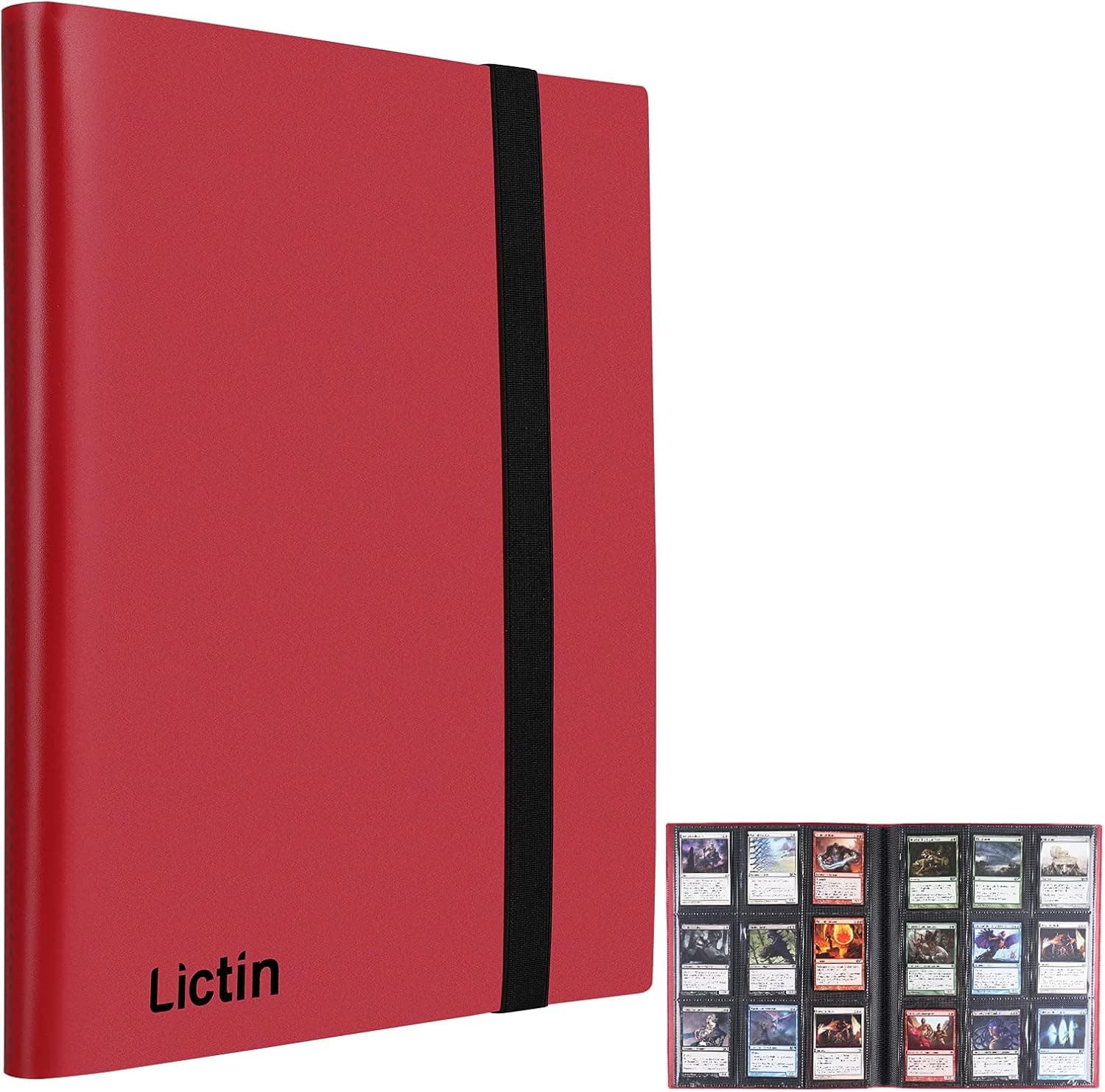 Lictin Álbum de Cartas Coleccionables, Fundas para cartas 396 Bolsillos con Correas Elásticas, Álbum Colección Tarjetas de Juego 22 Páginas,Aglutinante Con Folleto Impermeable (Rojo)