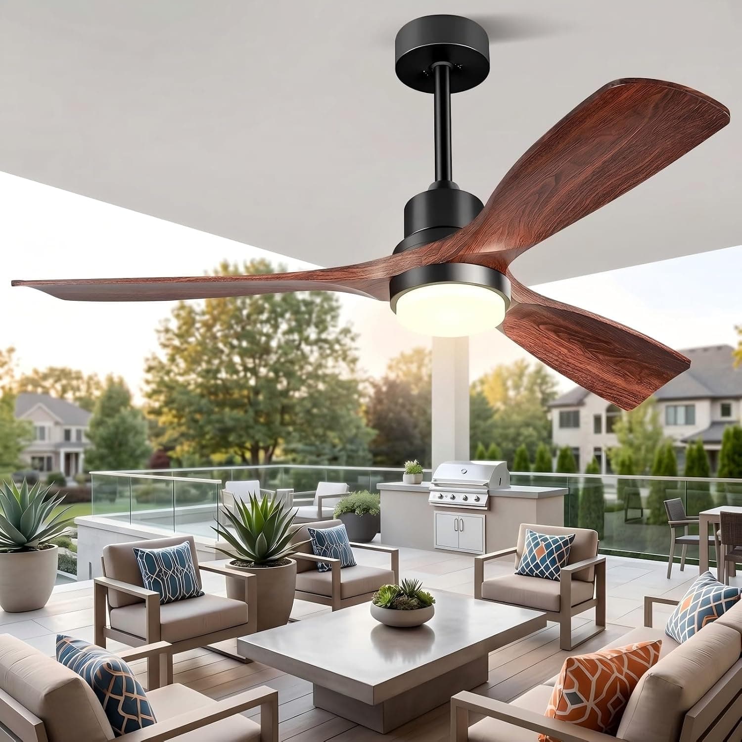 132cm Ventilador De Techo Con Luz Y Mando Motor Dc Silencioso 3aspas Marrón