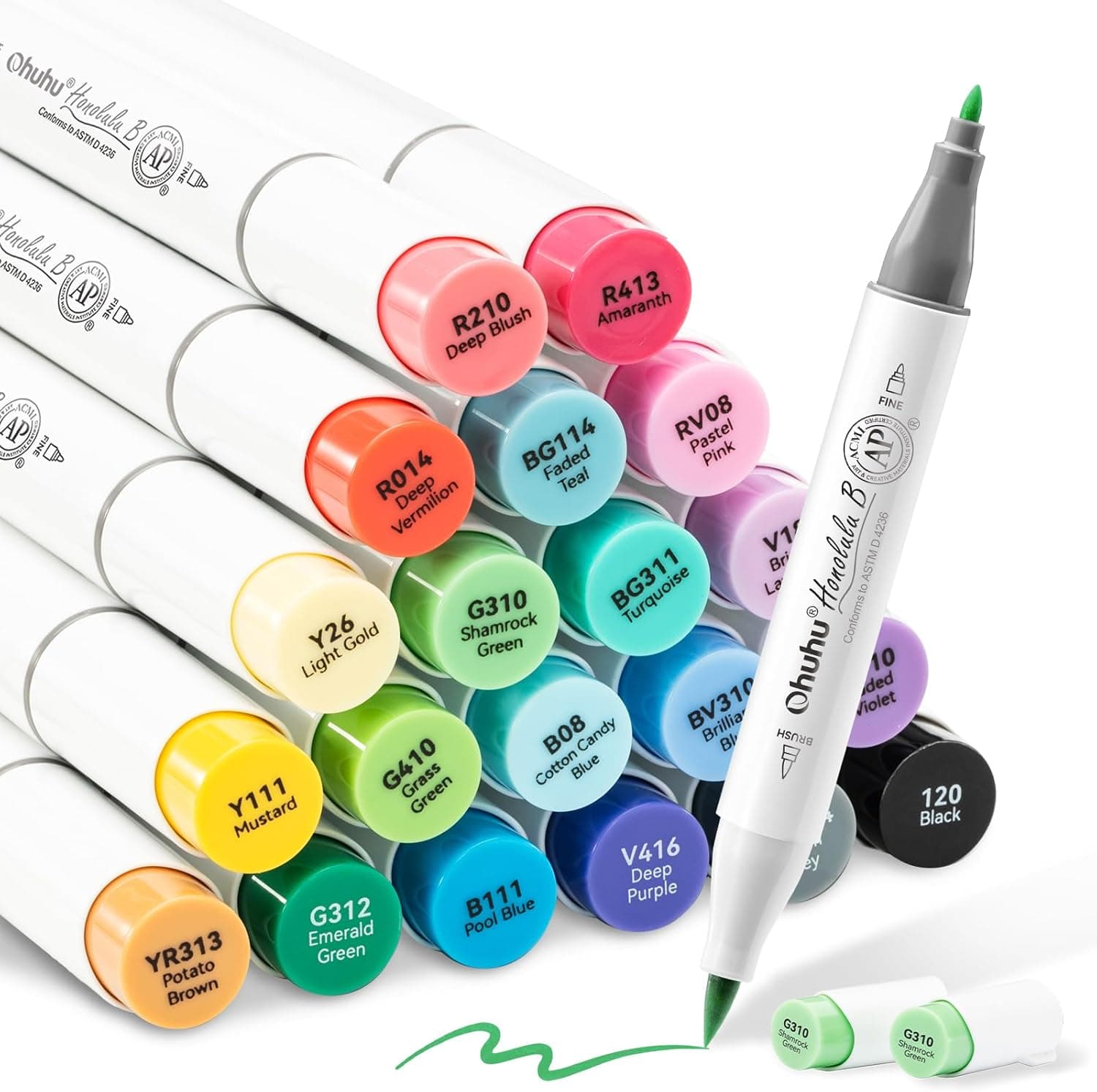 Ohuhu Rotuladores Alcohol 24 Pincel & Fino Set Base para Bocetos