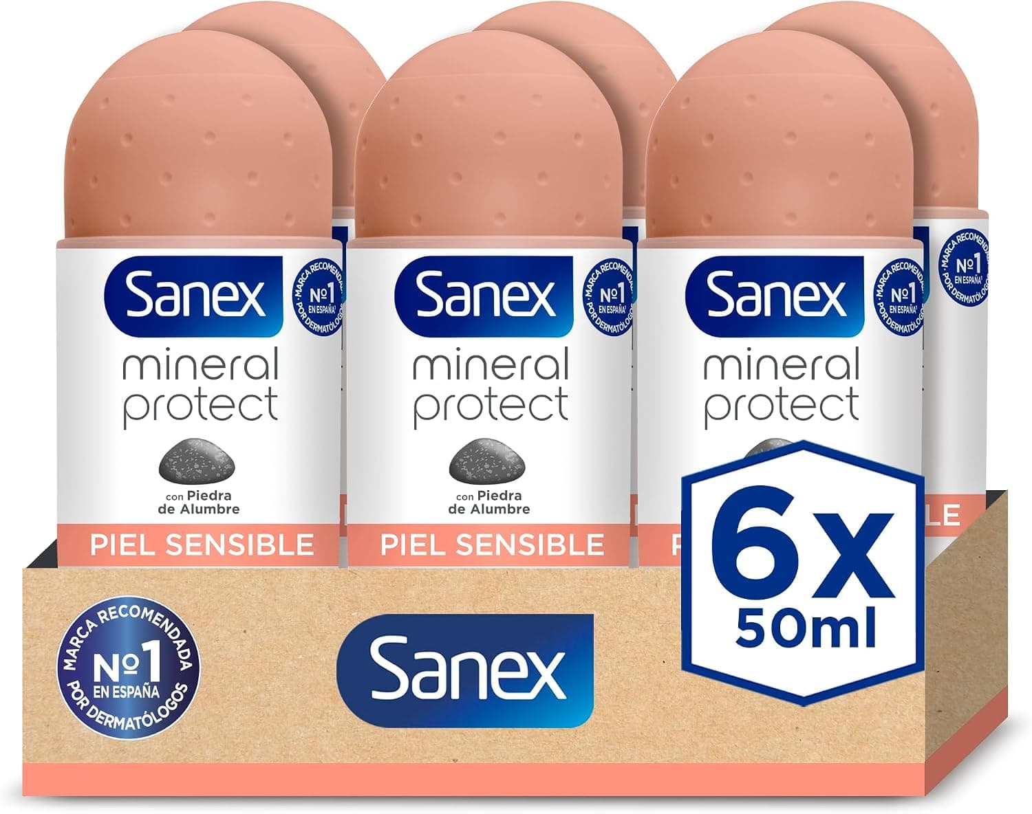 Sanex Mineral Protect, Desodorante Roll-On Piel Sensible, Pack 6x50ml