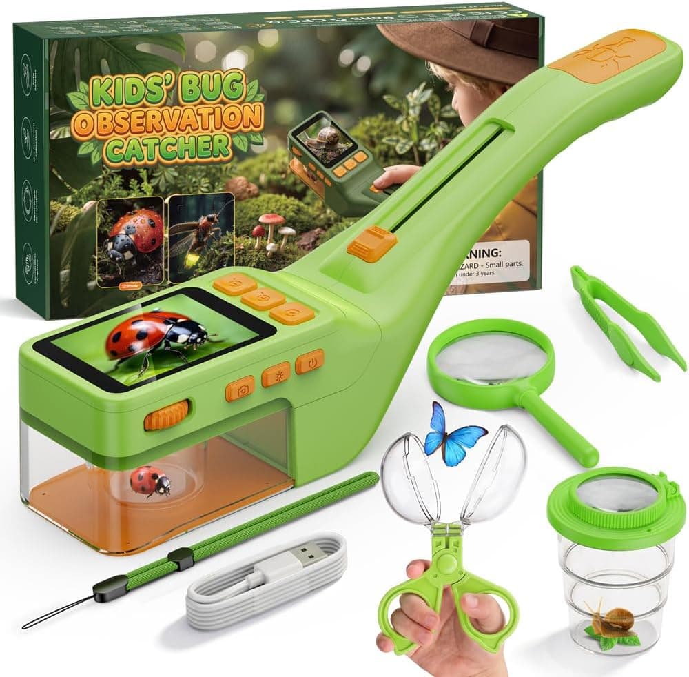 Temodu Atrapa Insectos con Microscopio,Pantalla 2.4" - Kit Explorador Niños, Microscopio Niños, 500X, Fotos y Vídeos, Juguete para Exteriores y Regalo Ideal para niños a Partir de 3 años (Lime Green)