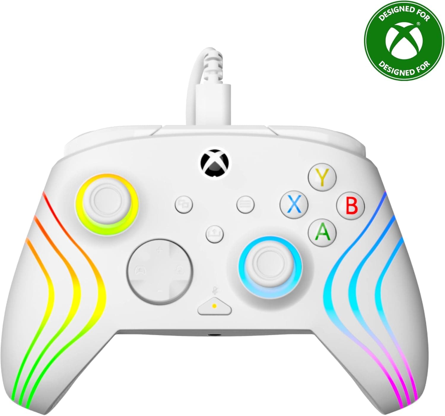 Turtle Beach Afterglow Wave Mando Blanco con Cable RGB - con Licencia para Xbox Series XS, Xbox One y Windows - Botones programables, disparadores de Efecto Hall, Controles de Audio