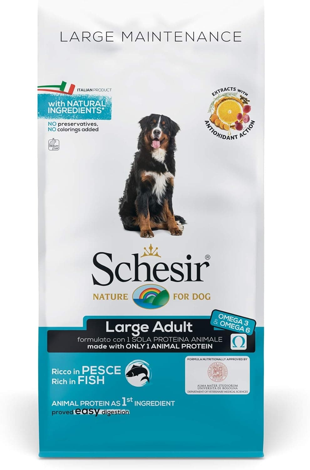 Schesir, pienso para Perros Adultos de tamaño Grande, Sabor Pescado, línea Mantenimiento, croquetas - Formato Bolsa de 12 kg