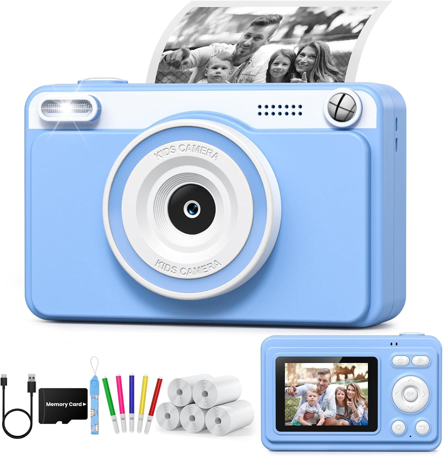 GREENKINDER Camara Fotos Infantil Instantanea,HD/1080P Cámara Instantánea para Niños con Tarjeta y 5 Rollos de Papel Térmico, Regalo de Cumpleaños y Navidad para Niños de 3 a 12