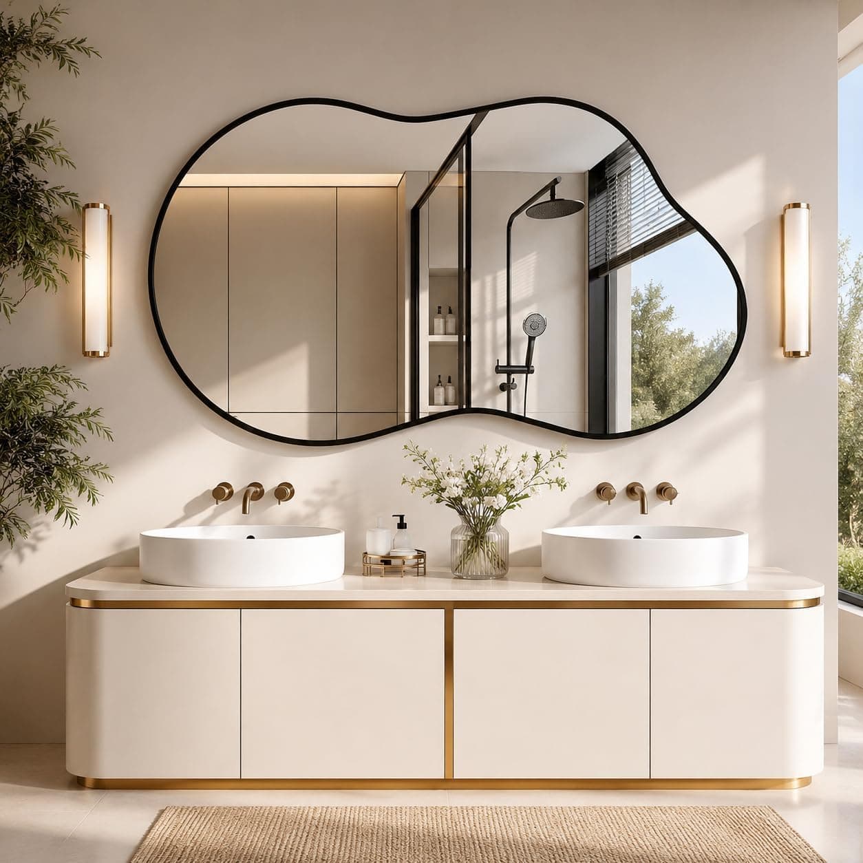 Clevich Espejo de Pared Irregular con Aluminio - único diseño de Marco en Forma de Nube - Espejos Decorativos de Pared Elegante y Moderno - para Sala de Estar, baño, Dormitorio (Negro, 66x116cm)