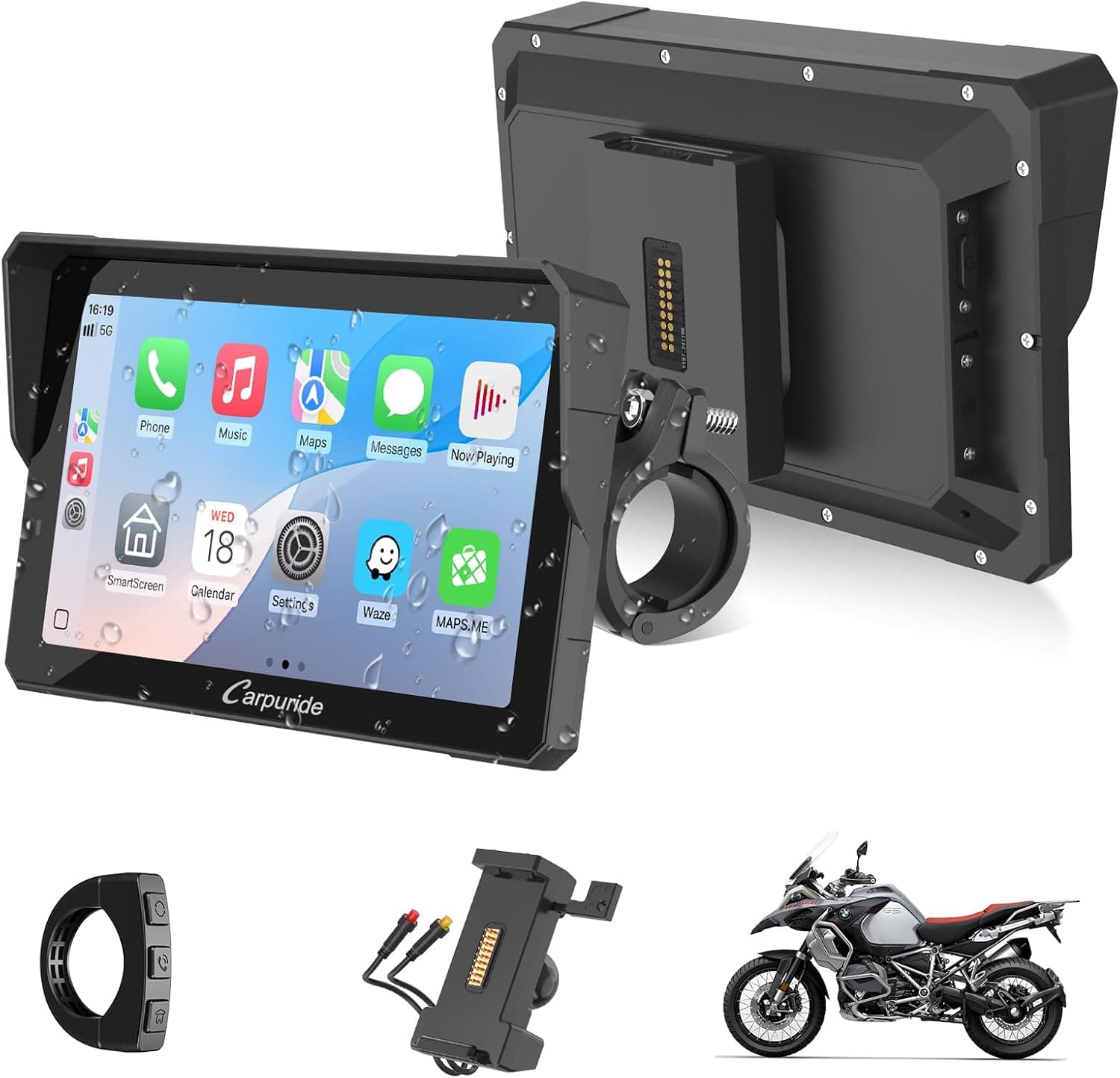 CARPURIDE W702S Pro Motocicleta CarPlay Pantalla BM05 para Conectar y Usar