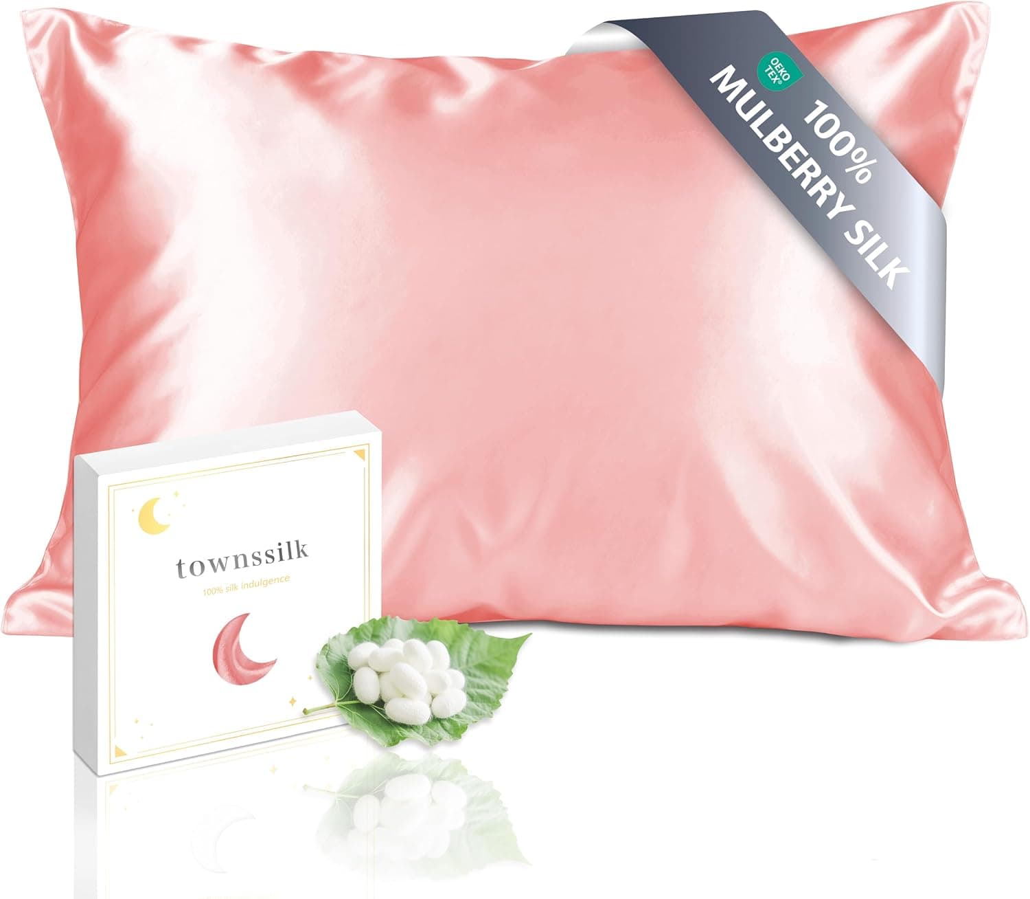 Townssilk Doble Cara 100% 19 mm Funda de Almohada de Seda Pura de moras para la Salud del Cabello y la Piel 1 Pieza de 40x70cm Funda de Almohada con Cremallera Oculta Coral