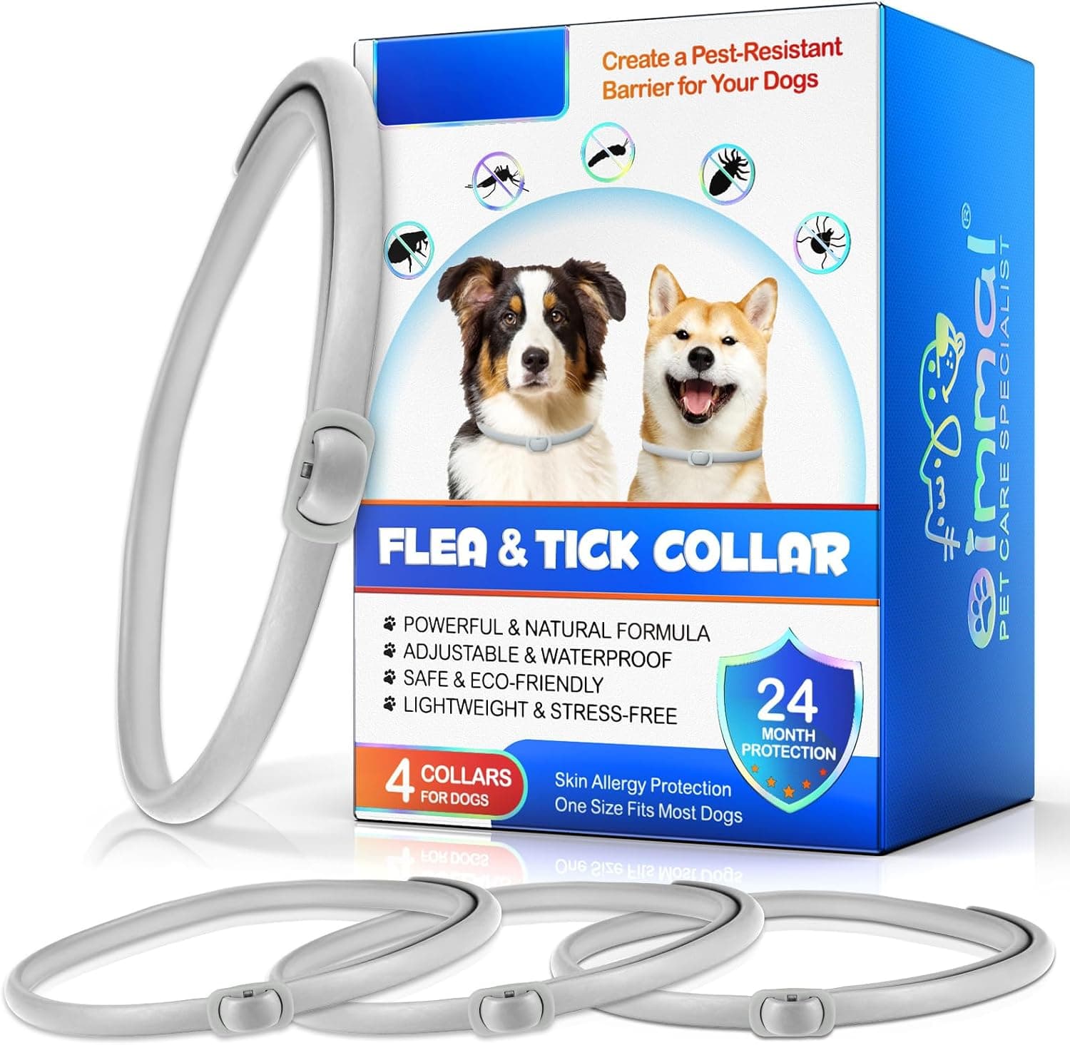 Pack de 4 Collares Repelentes para Perros – hasta 24 Meses de Protección Natural contra Pulgas, Garrapatas y Mosquitos – Ajustable 60cm, Impermeable y con Aceites Esenciales – para Todos los Tamaños