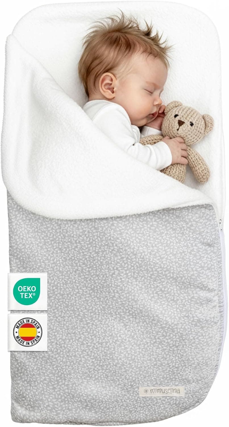 MIMUSELINA Saco Capazo Bebe Invierno Universal | para Carrito, Cuna y Silla de Paseo | Manta Bebe Invierno en Algodon Suave y Acogedor | 2 en 1: Saco 92x46 cm o Manta 92x92 cm | Hecho en España