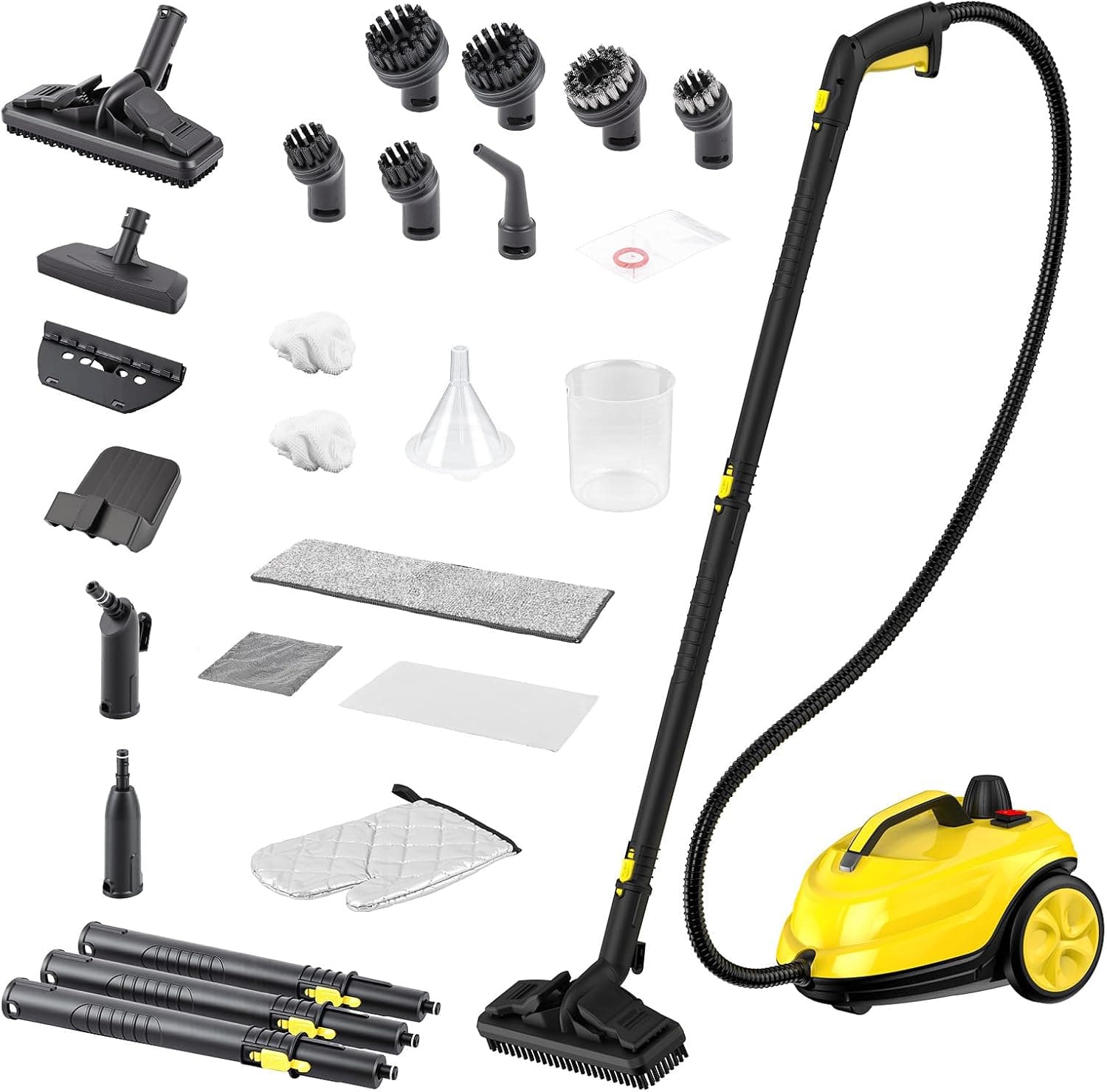 Vaporeta Limpieza Hogar con 24 Accesorios, Vaporeta de Mano Multiusos a Alta Presión de 5 Bar, 2000W, Depósito de Agua de 2L para Coches, Pisos, Cocina, Baño, Lechada, Ventanas