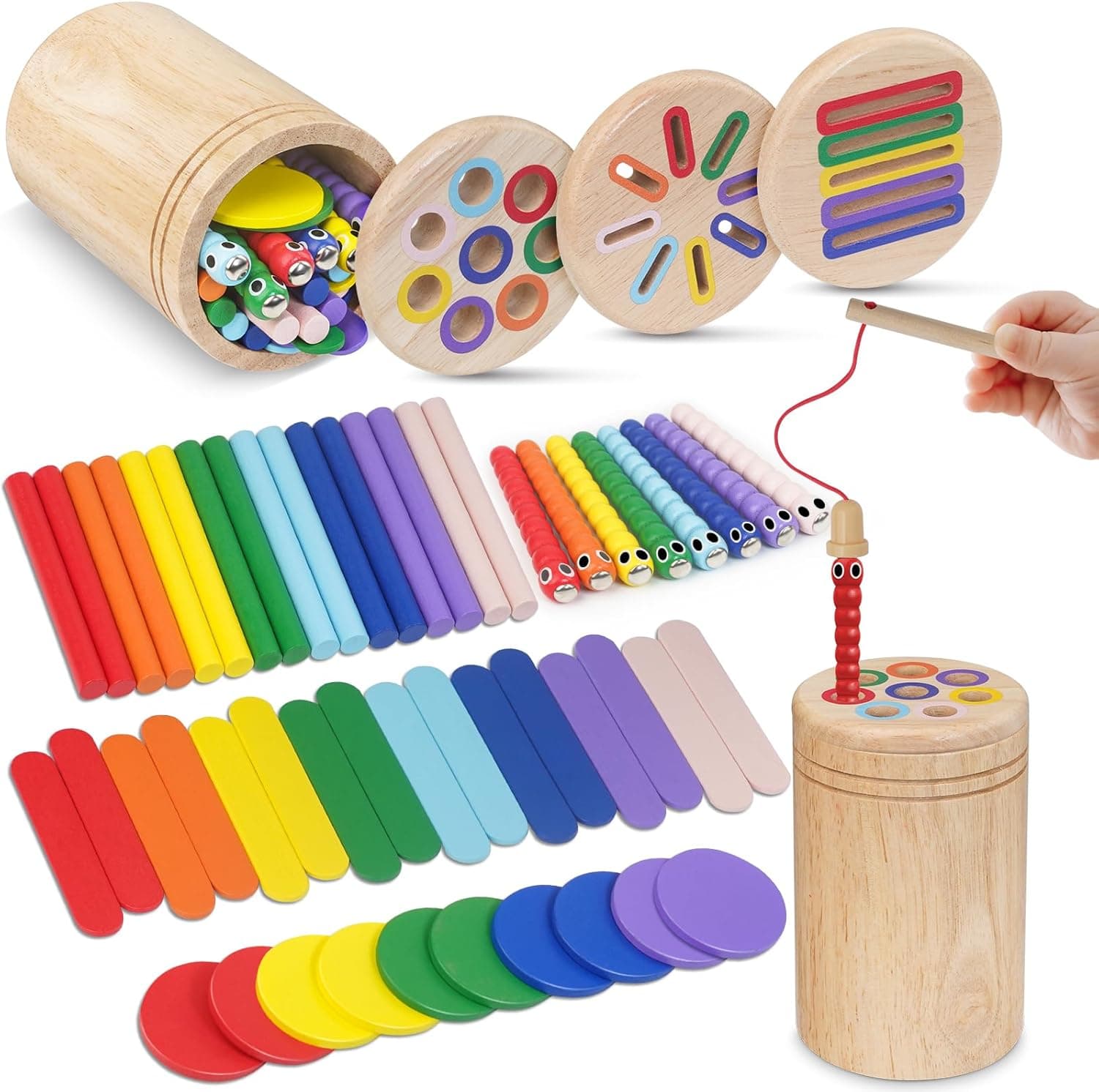 Juguetes Niños 1 2 3 Años, 4 en 1 Juguetes Montessori 2 1 3 Años, Colores Niños 1 2 Años, Madera Juguetes Niños 1 Año, Juegos Educativos Niños 1-3 Años con Bolsa de Almacenamiento