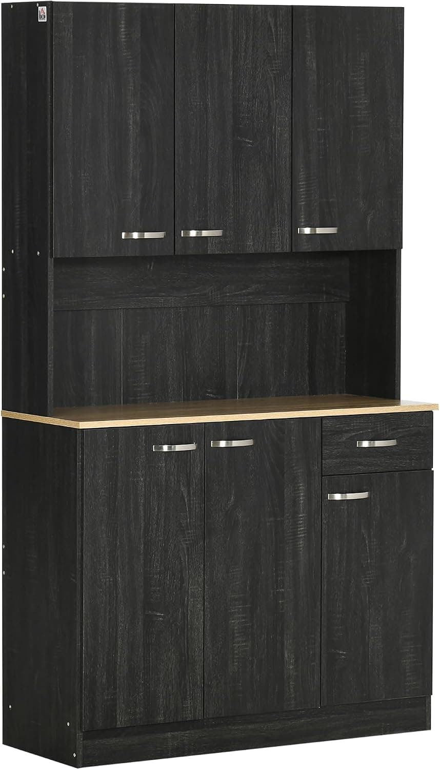 HOMCOM Alacena de Cocina Alta 180 cm con 6 Puertas Cajón Negro Veteado