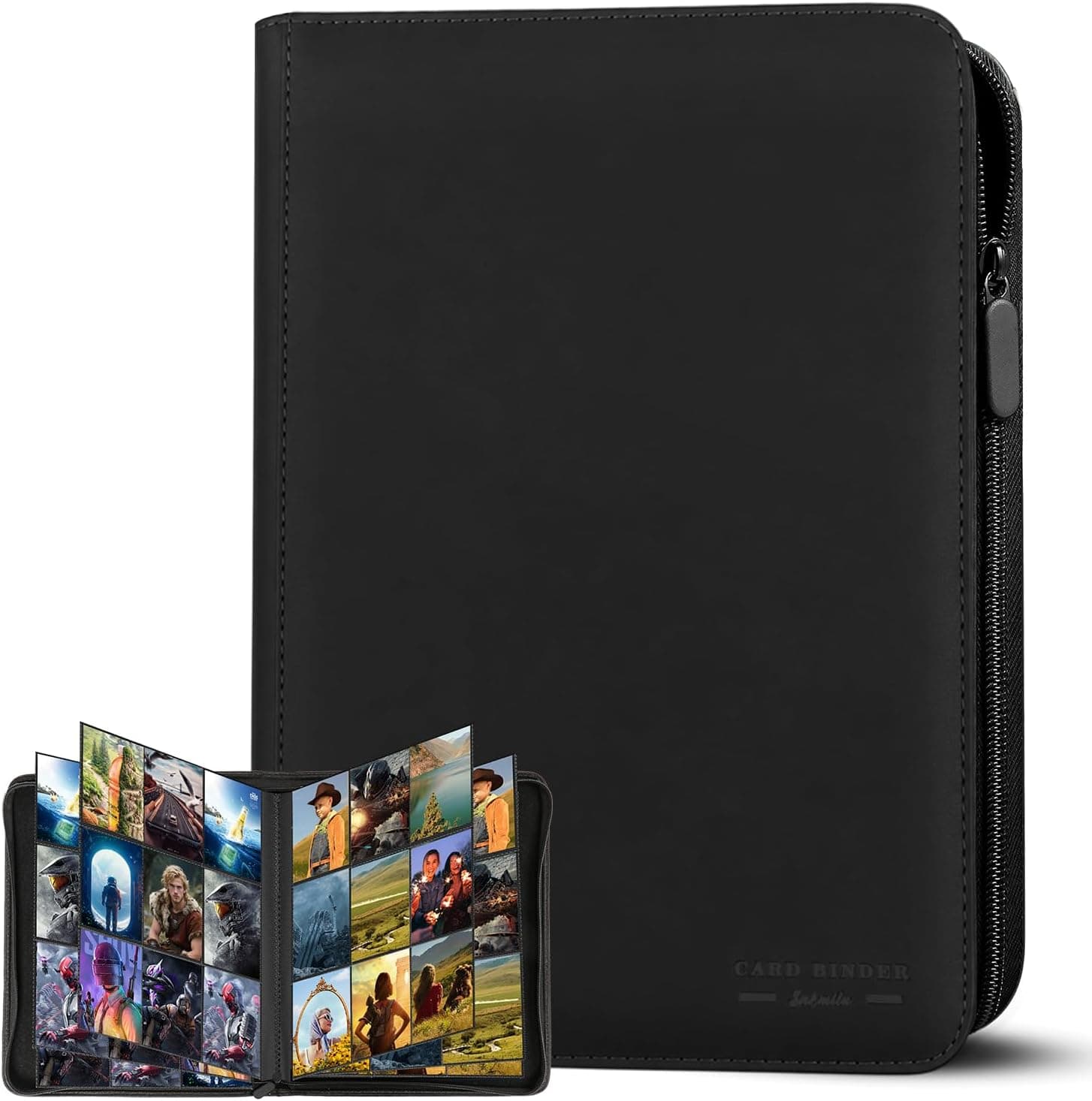Álbum de Tarjetas Coleccionables, 30 Páginas y 9 Bolsillos, Capacidad para 540 Cartas, Carpeta con Cremallera y Carga Lateral, Compatible con Magic, YuGiOh, MTG y TCG – Negro