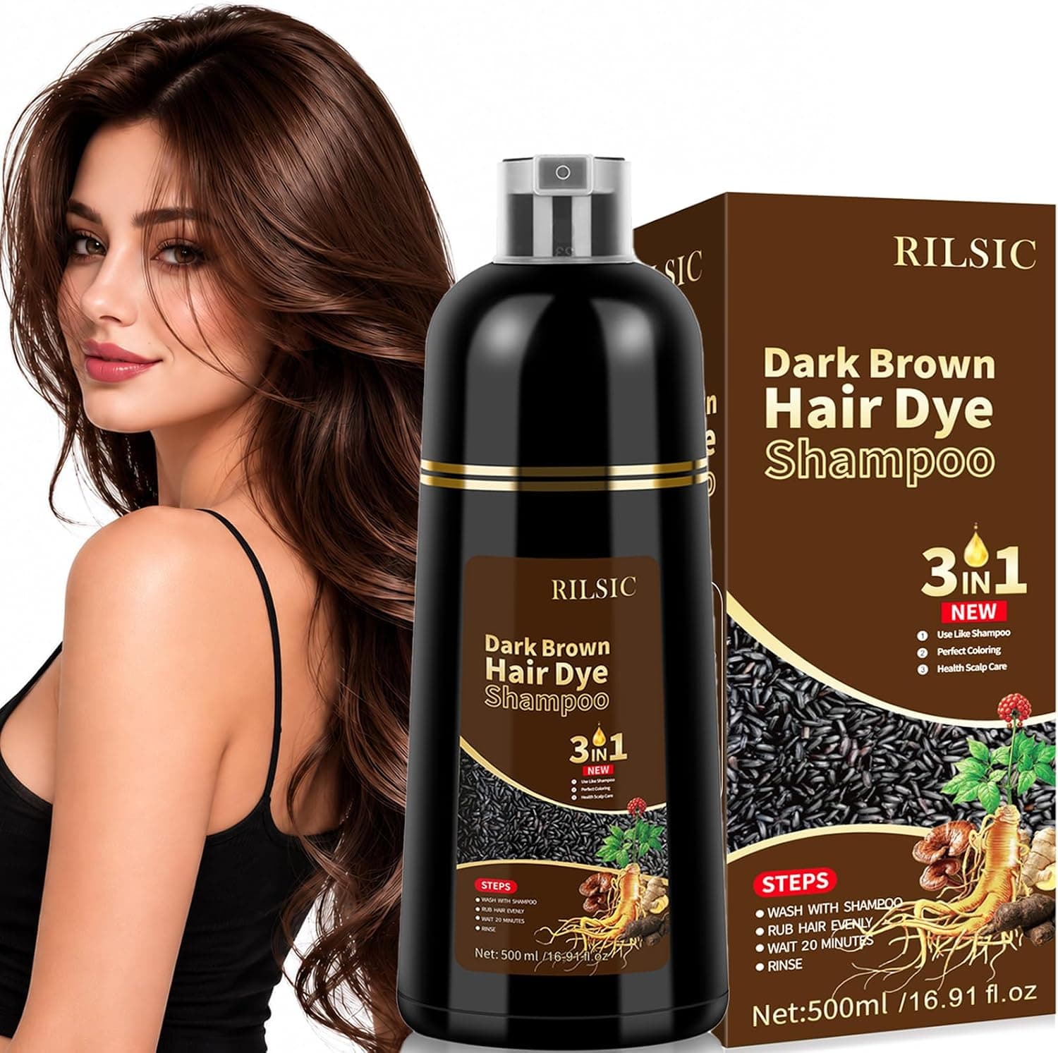 500ml Champú Color Castaño Oscuro,Hair Dye Shampoo
