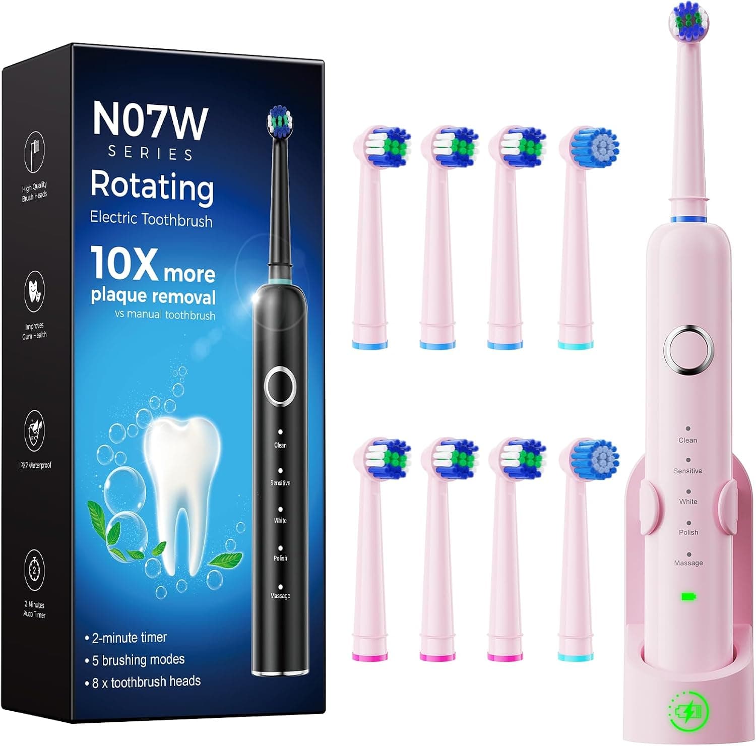 Cepillo de Dientes Eléctrico de Rotación para Adultos Niños, Rosa