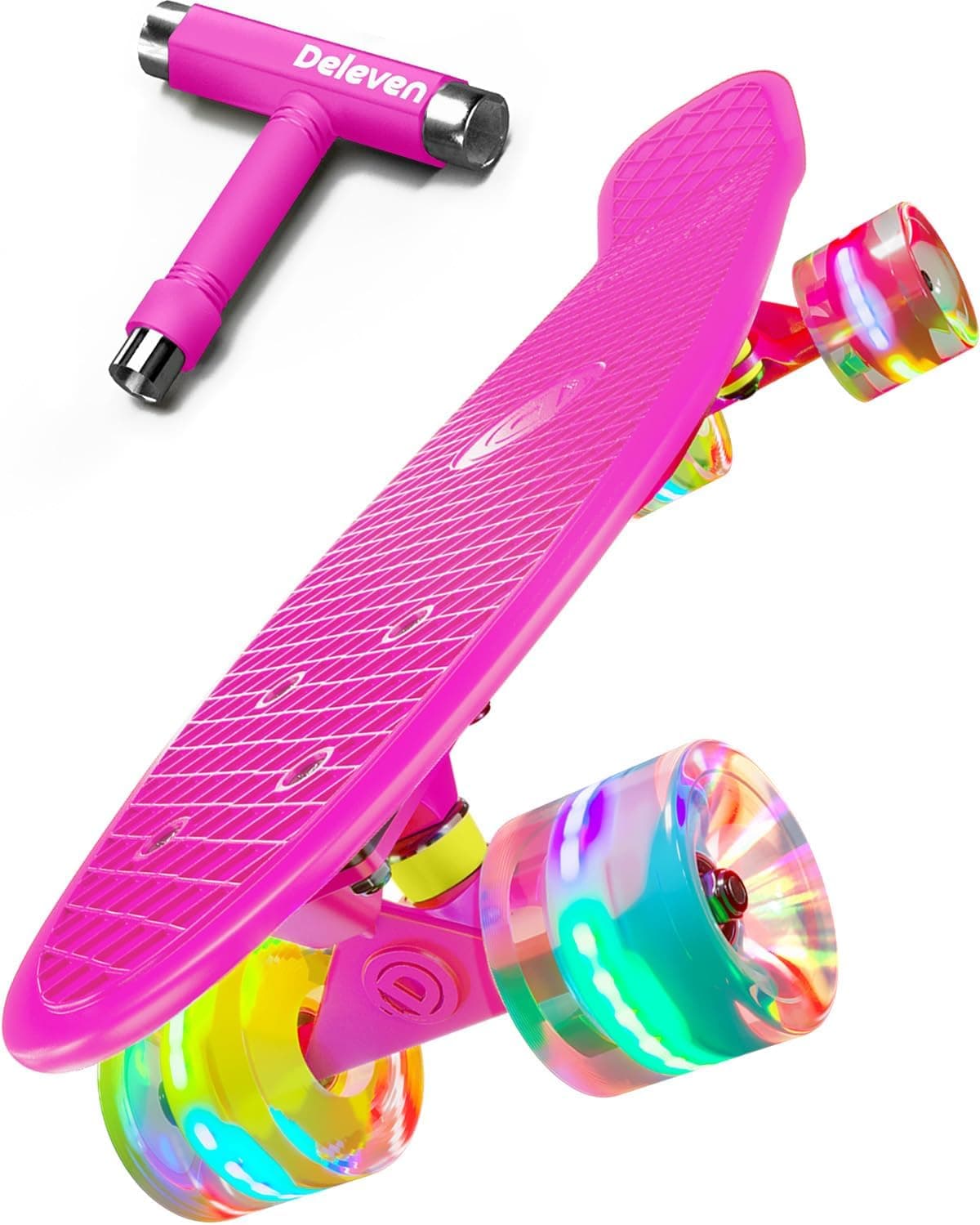 Deleven Monopatín 56cm con Ruedas LED, Herramienta de Skate y Rodamientos ABEC 7 - Skateboard para Niños Principiantes Adolescentes Adultos