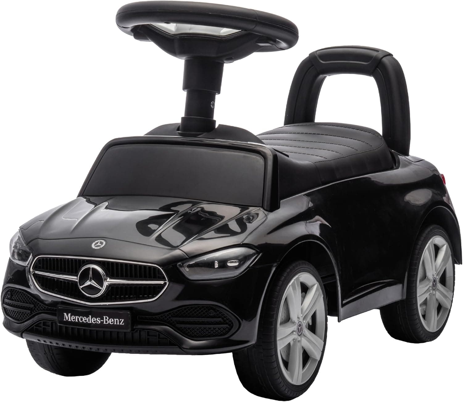 Baroni Toys Mercedes Ride-On Car Empuje y Ir para Niños 1-4 Años, Faros LED, Sonidos Realistas, Ruedas antideslizantes, Compartimento de almacenamiento, Diseño Antivuelco, 65 x 28 x 39 cm Negro