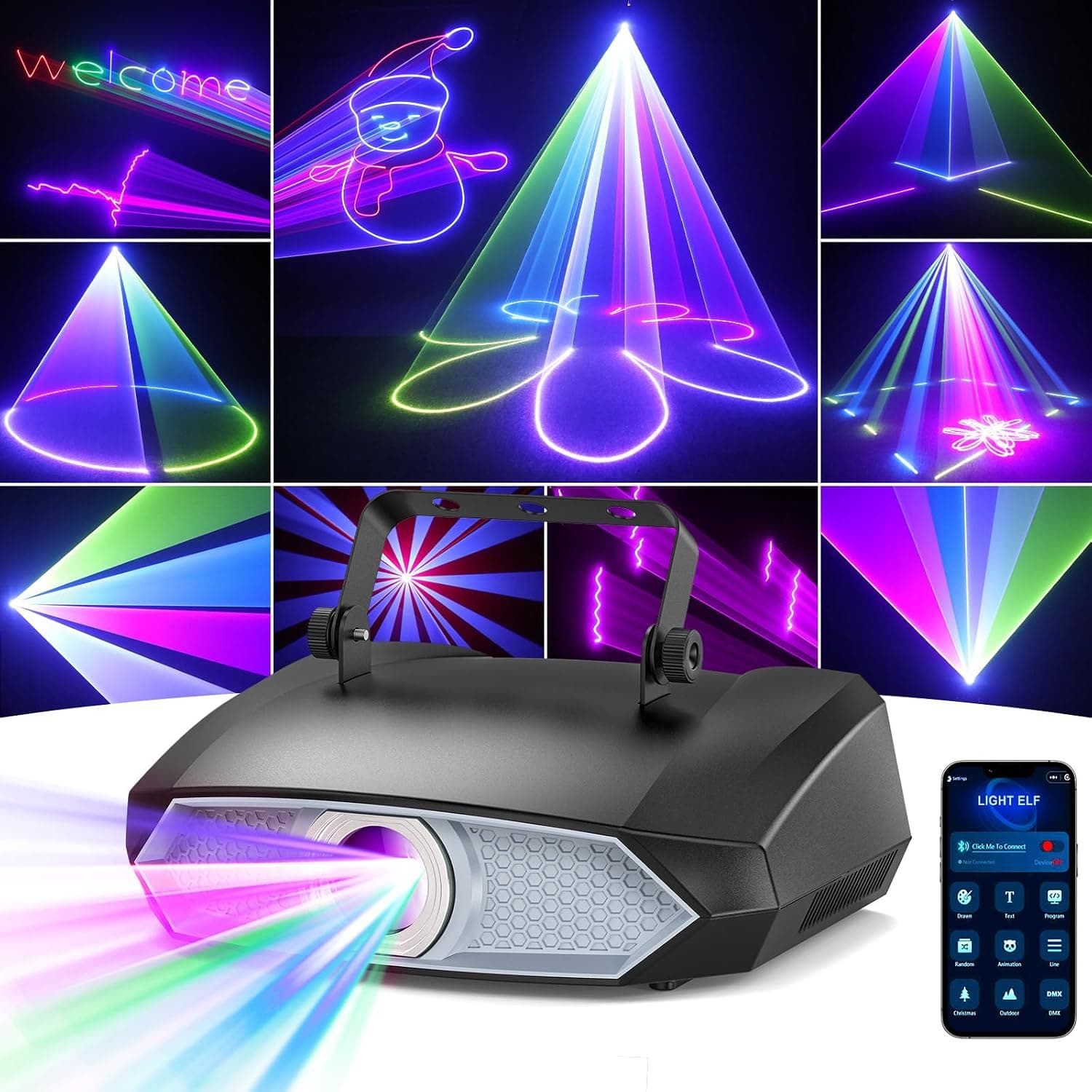 Luz de fiesta, luz de discoteca DIY de animación 3D con aplicación Bluetooth, luz de DJ y DMX512, adecuada para fiestas, clubes, bares, Halloween, Navidad