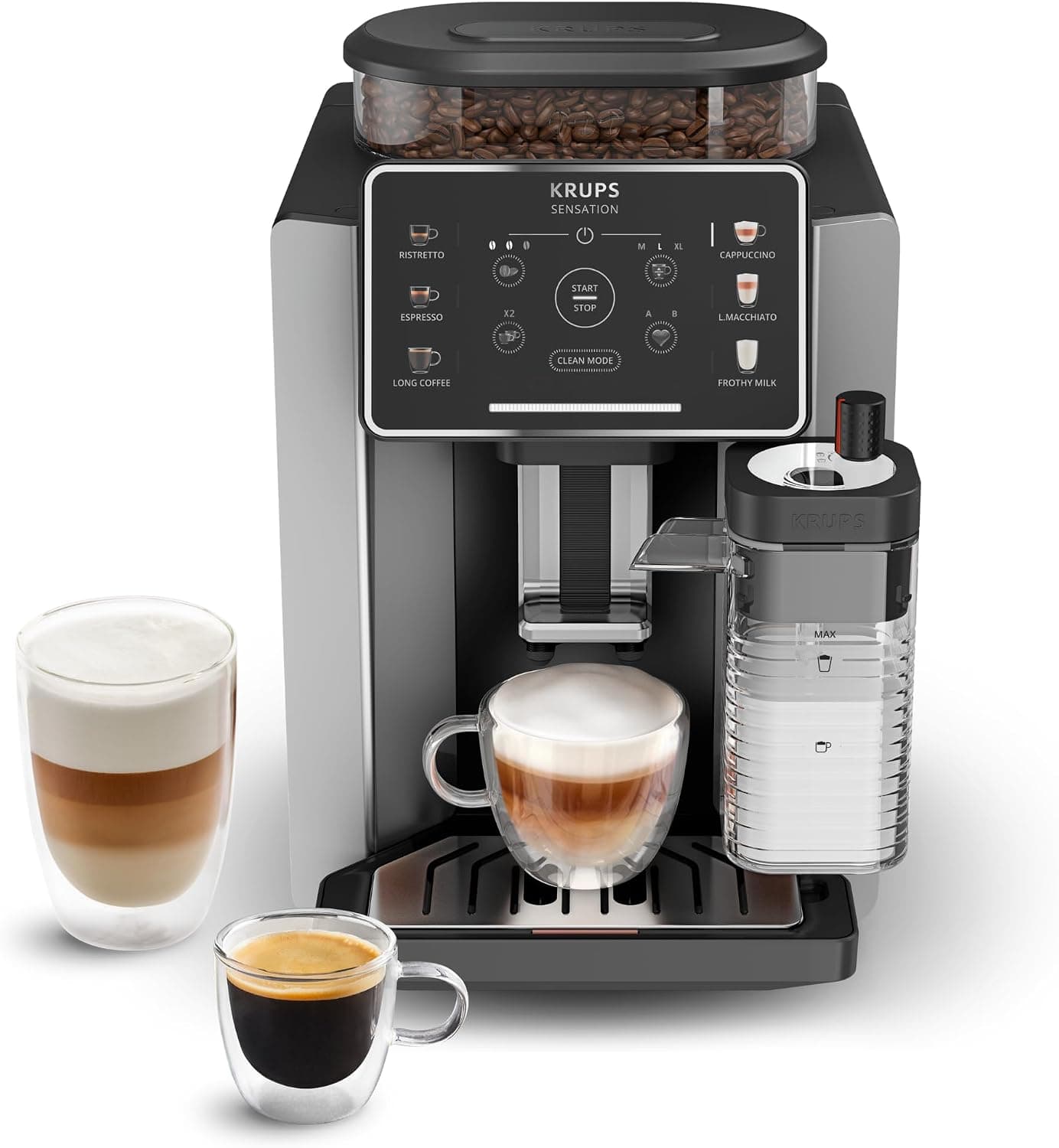 KRUPS Sensation Milk, Cafetera Superautomática, 6 Bebidas, Jarra Leche