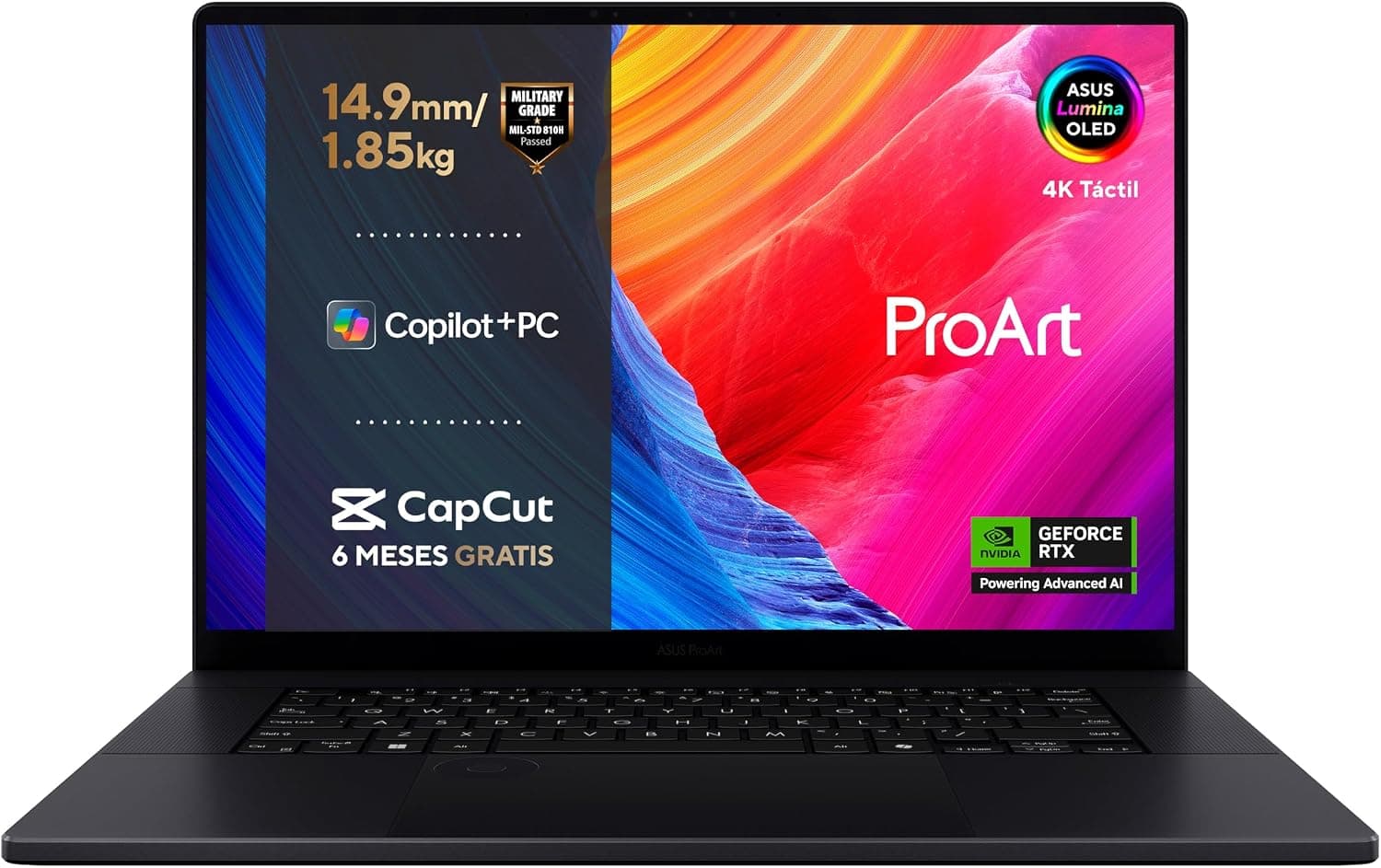 ASUS ProArt P16 OLED H7606WM-SC056W - Ordenador Portátil 16" WQUXGA (AMD Ryzen AI 9 HX 370, 32GB RAM, 1TB SSD, NVIDIA RTX 5060 8GB, Windows 11 Home) Negro Nano - Teclado QWERTY español