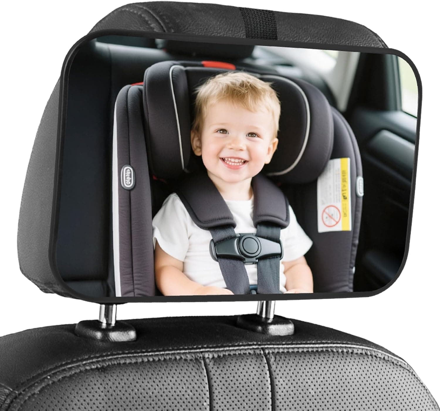 Vicloon Espejo de Coche para Bebé para Asiento Trasero, Espejo de Asiento de Coche con Correas, a Prueba de Roturas, Fácil Instalación Silla, Espejo para Coche para ver al Bebé, Negro puro