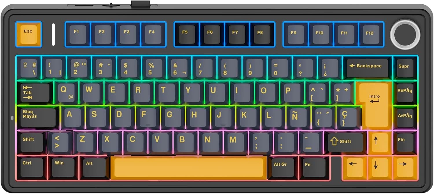 EPOMAKER Aula F75 ISO-ES Teclado Gaming Mecánico de 3 Modos, Negro Cool