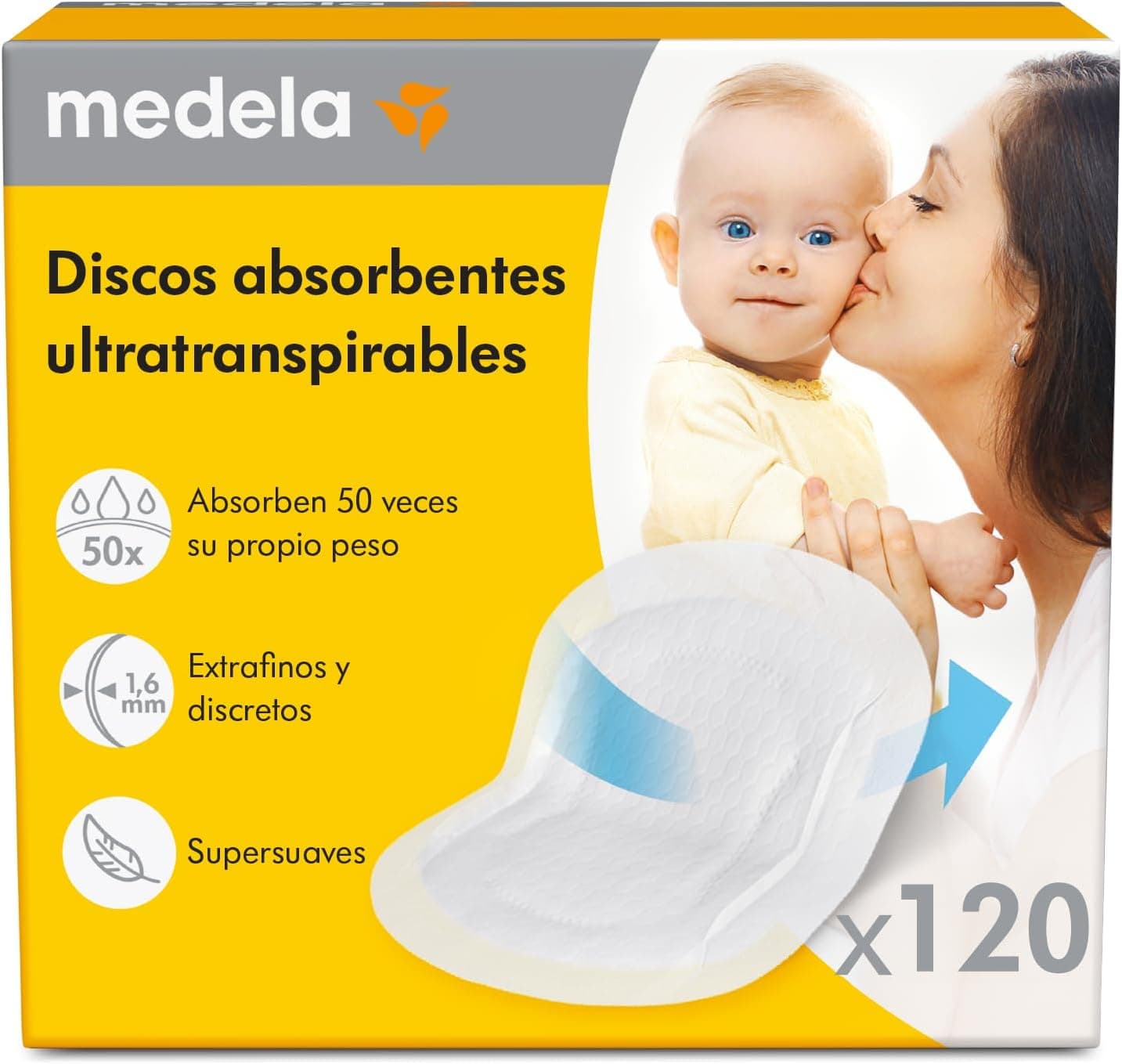 Medela discos absorbentes respirables para la lactancia, diseño discreto para un uso cómodo, paquete de 120, Exclusivo en Amazon