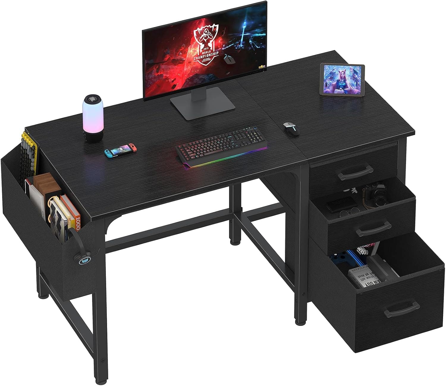 Lufeiya Escritorio Negro Mesa de Ordenador Escritorio con 4 Cajones, Mesa de PC Mesa de Oficina con Espacio de Almacenamiento para Homeoffice Gaming