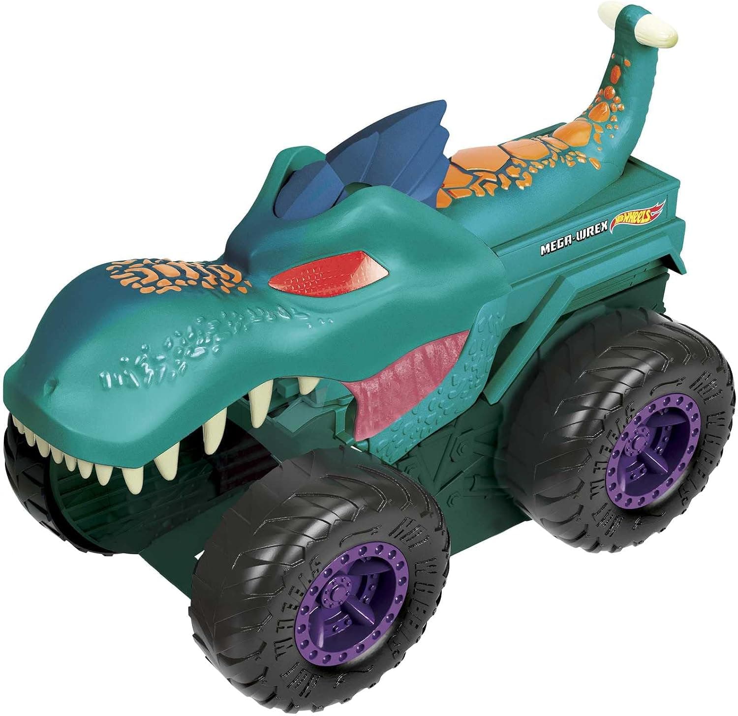 Hot Wheels Monster Trucks Mega Wrex mastica coches con luces y sonidos, incluye 1 vehículo die-cast (Mattel GYL13)