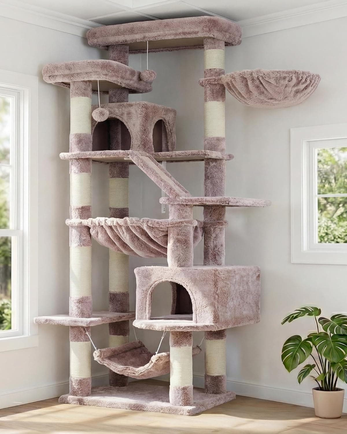 Heybly Rascador para Gatos, Torre De 180 cm, Beige Marrón HCT034MU