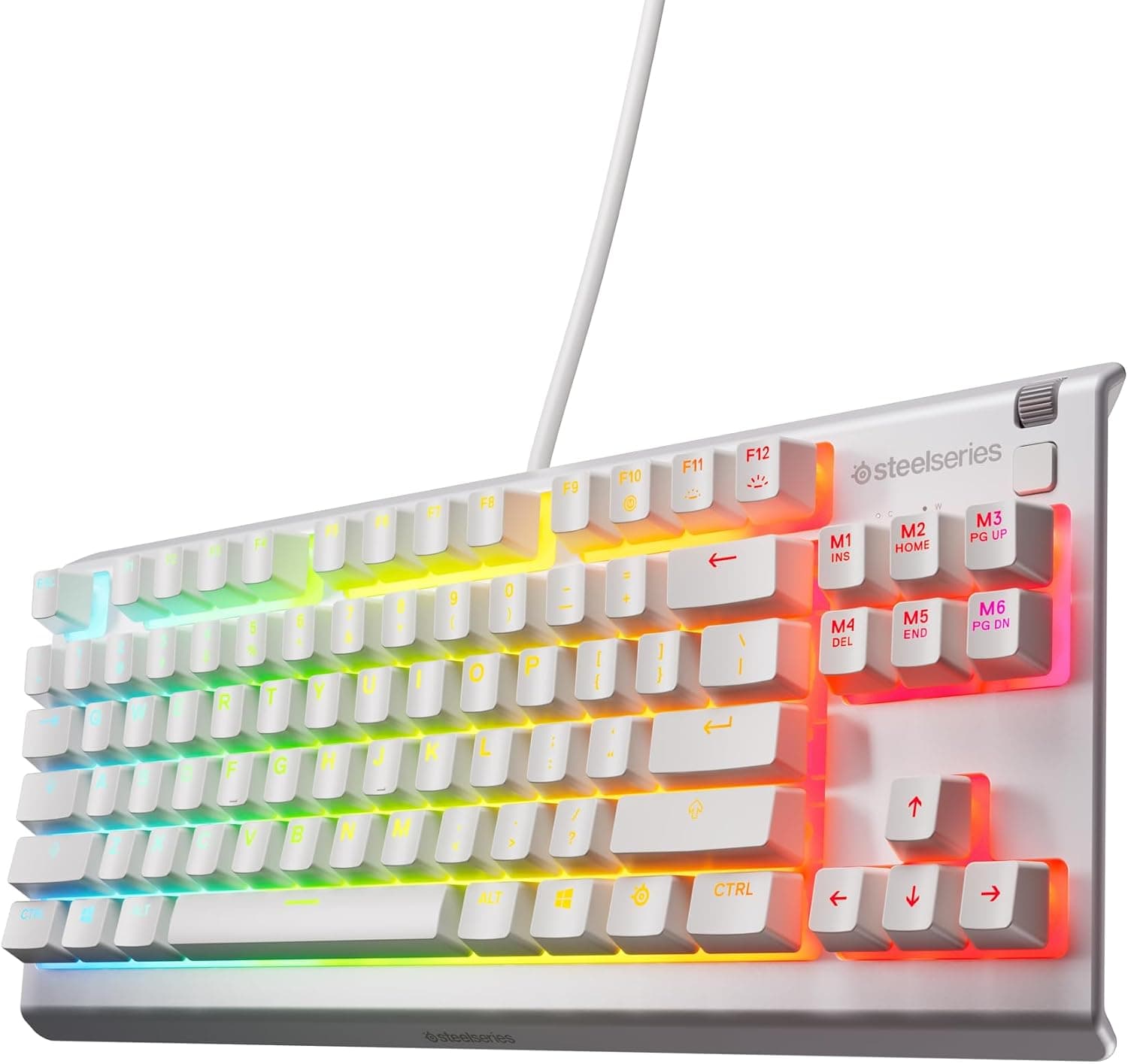 SteelSeries Apex 3 TKL - Teclado Gaming Blanco y RGB - Factor Forma TKL Compacto - Iluminación RGB de 8 Zonas - Resistente a Agua y Polvo - Interruptor Gaming silencioso - US Layout QWERTY