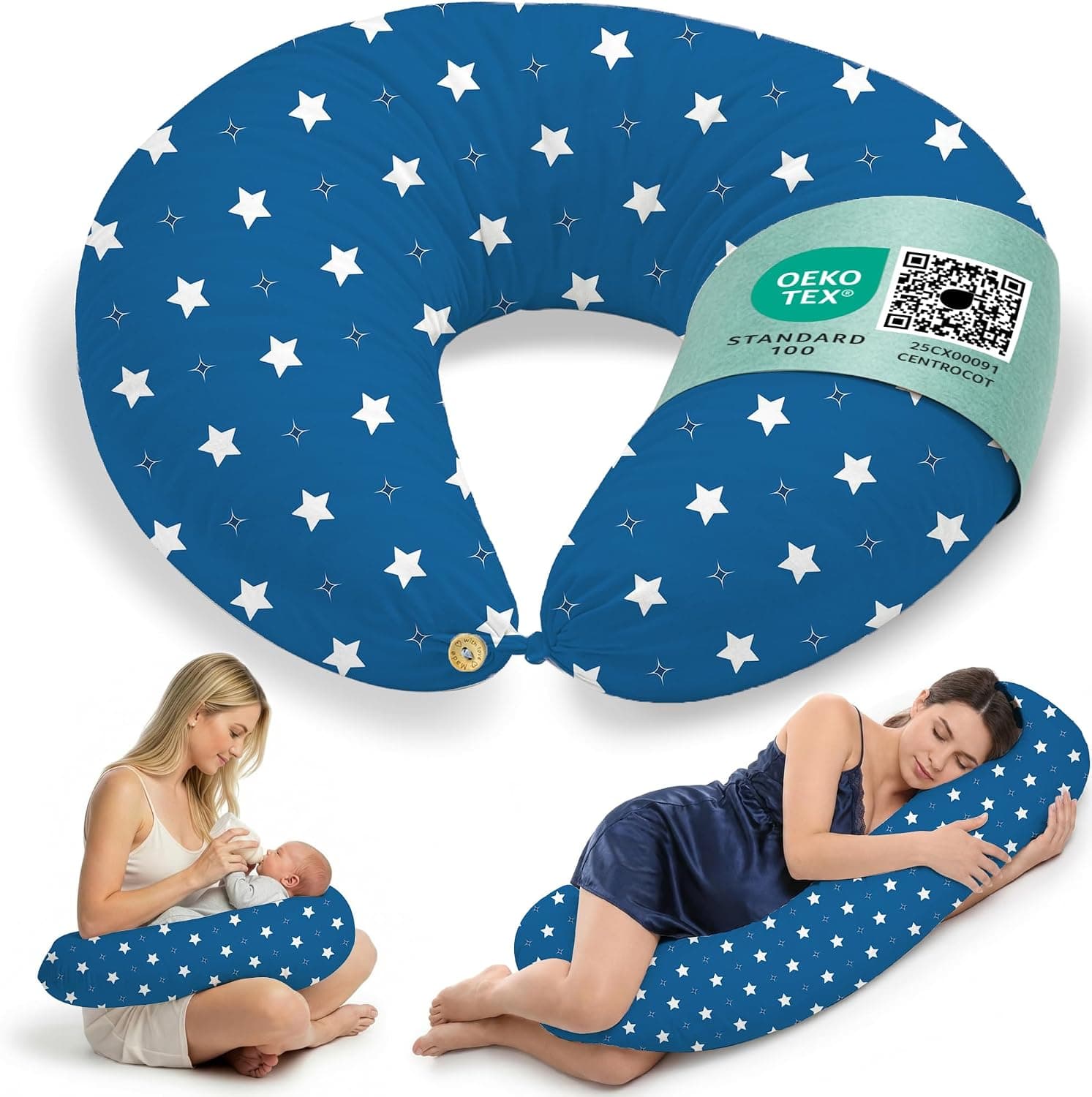 Almohada Embarazada y Cojin Lactancia Bebe para Dormir XXL Idea Regalo para Nuevas Mamás con Funda de 100% Algodón Almohada Multifuncional para Apoyo Espalda y Relleno Suave Accesorio de Maternidad