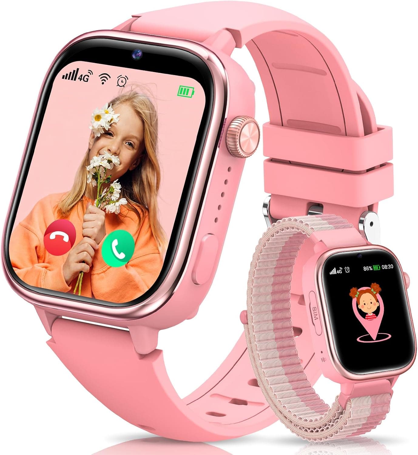 Sanorum Reloj Inteligente Niño con GPS/Videollamada/SOS/Regalo, Rosa