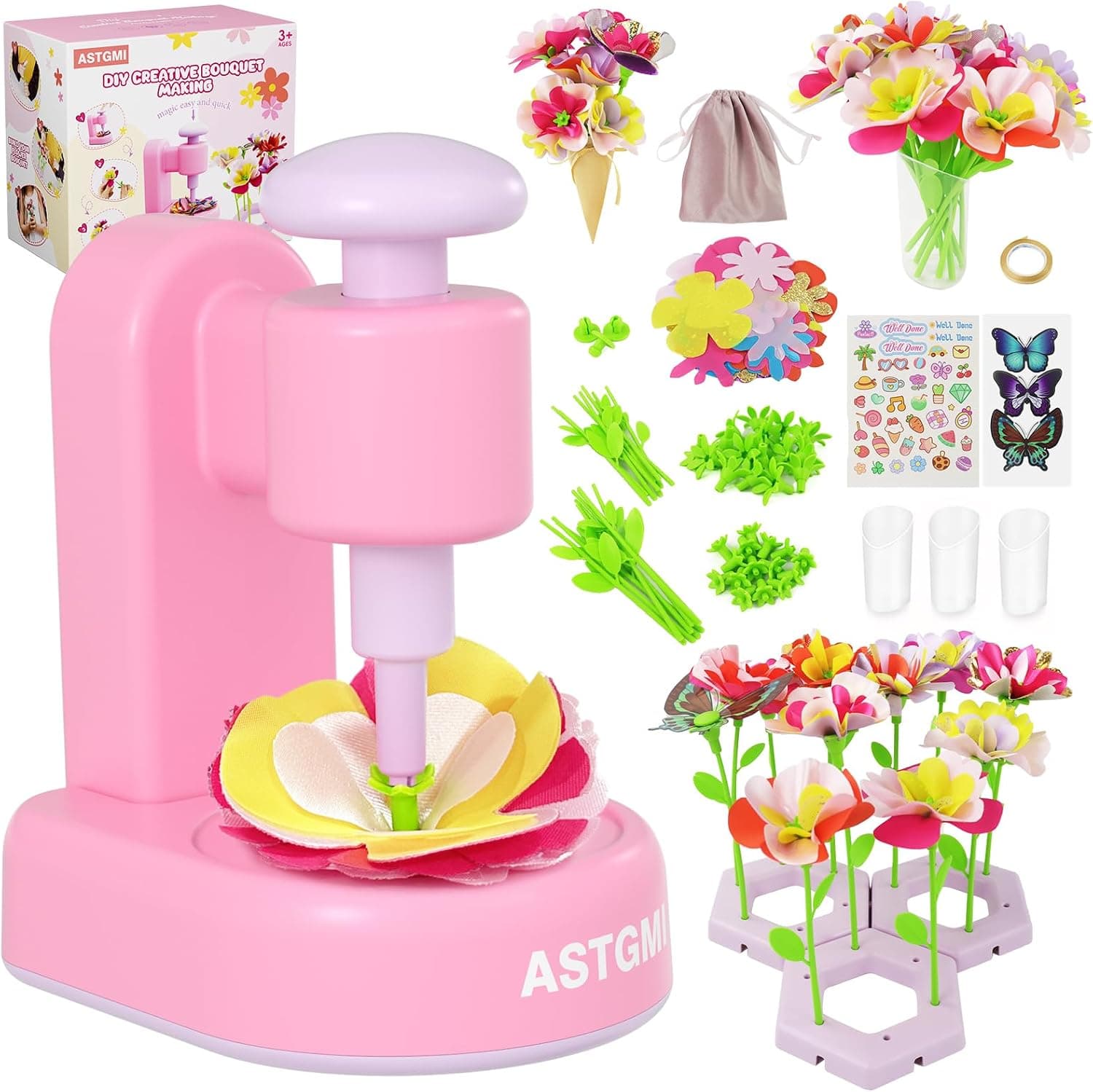 ASTGMI Manualidades Flores Niñas, Regalo Juguetes Niña 4 5 6 7 Años, Juego Hacer Flores, Maquina de Hacer Flore, Juguetes Flore Tela Regalos Niños para 4 5 6 7 Años Cumpleaños Navidad
