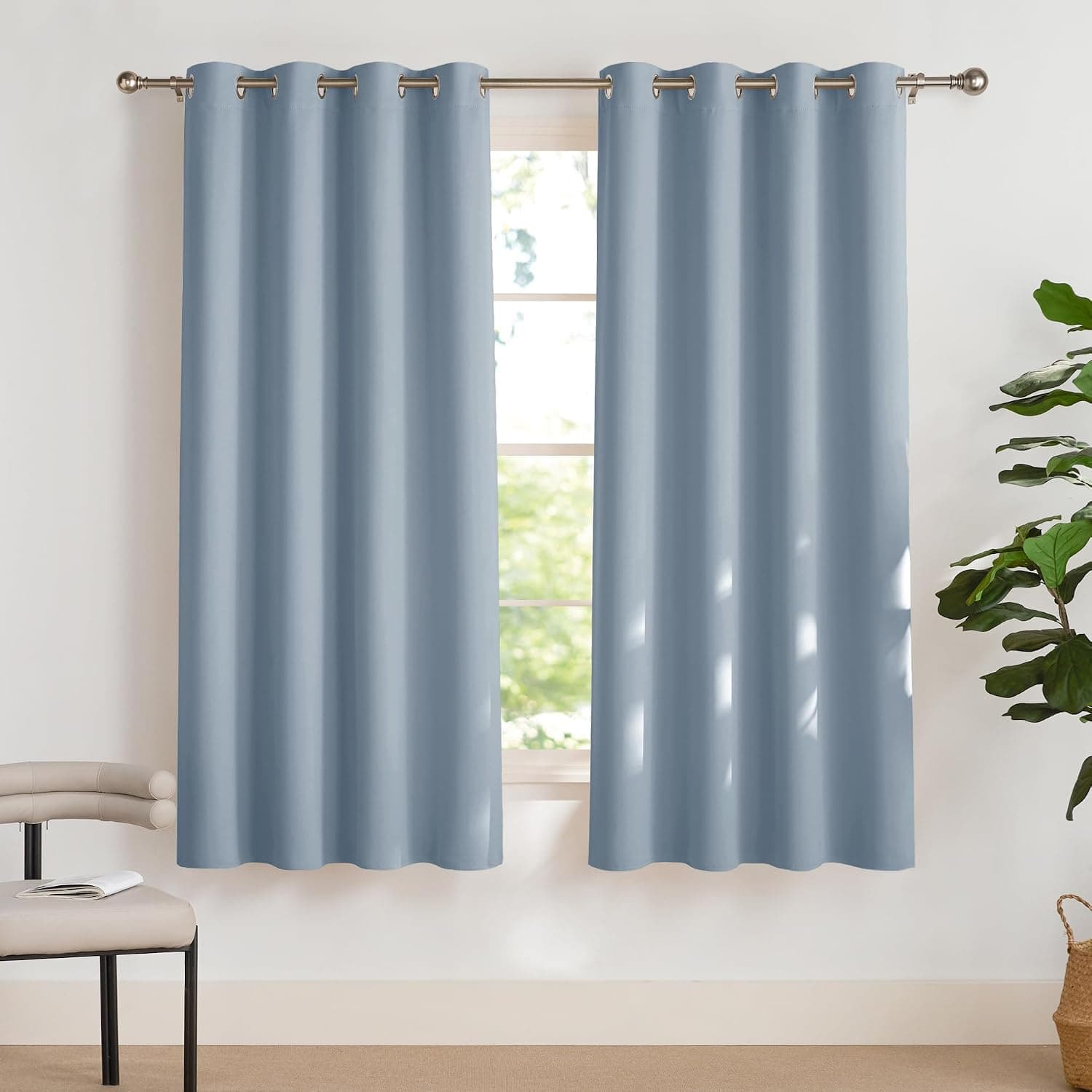 PONY DANCE Cortinas Dormitorio Opacas, Termicas Aislantes,Azul Vintage