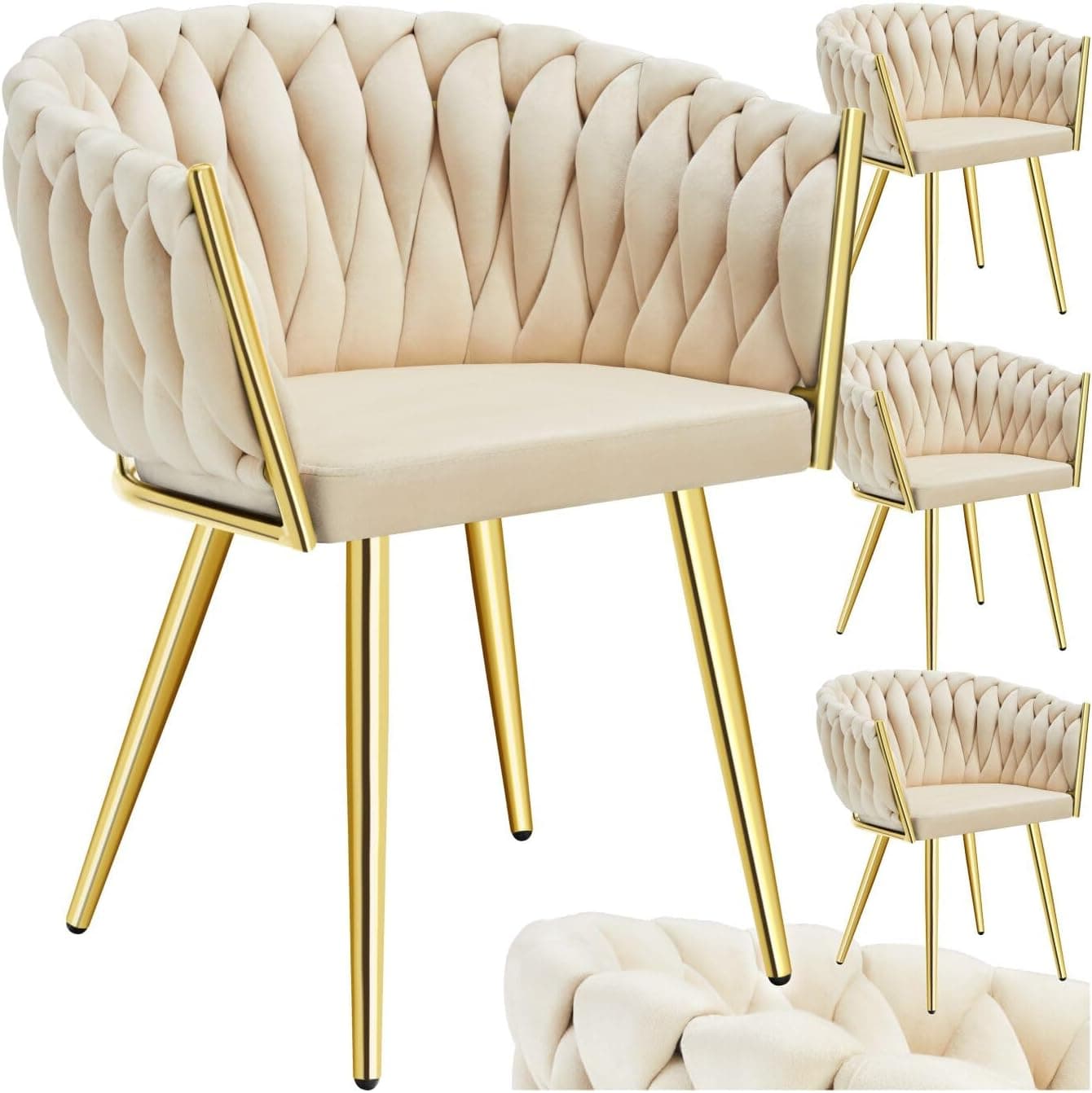 tectake® Juego de 4 Sillas de Comedor Tapizadas, Terciopelo, Diseño Anudado