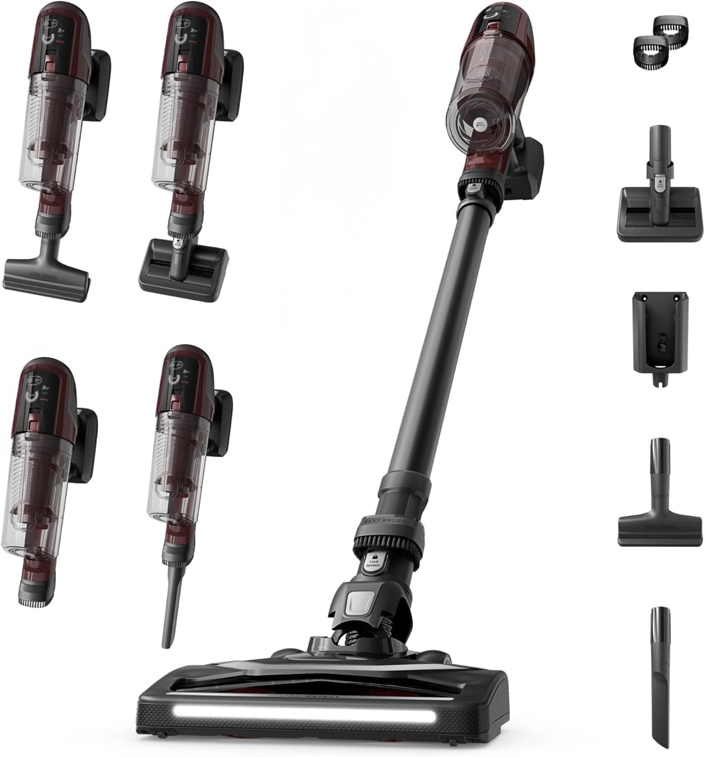 Rowenta X-Pert 6.80, Aspiradora Escoba Sin Cable, Negra y Burdeos