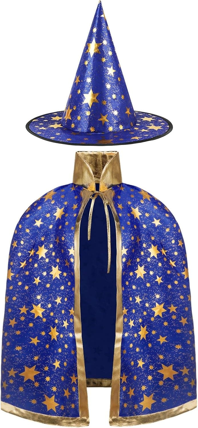 Capa de Mago de Halloween para Ninos, Capa de Mago con Sombrero Fiesta Disfraz, Capa de Mago con Sombrer, Capa y Sombrero Mago Niño, para Halloween, Cosplay, Carnaval