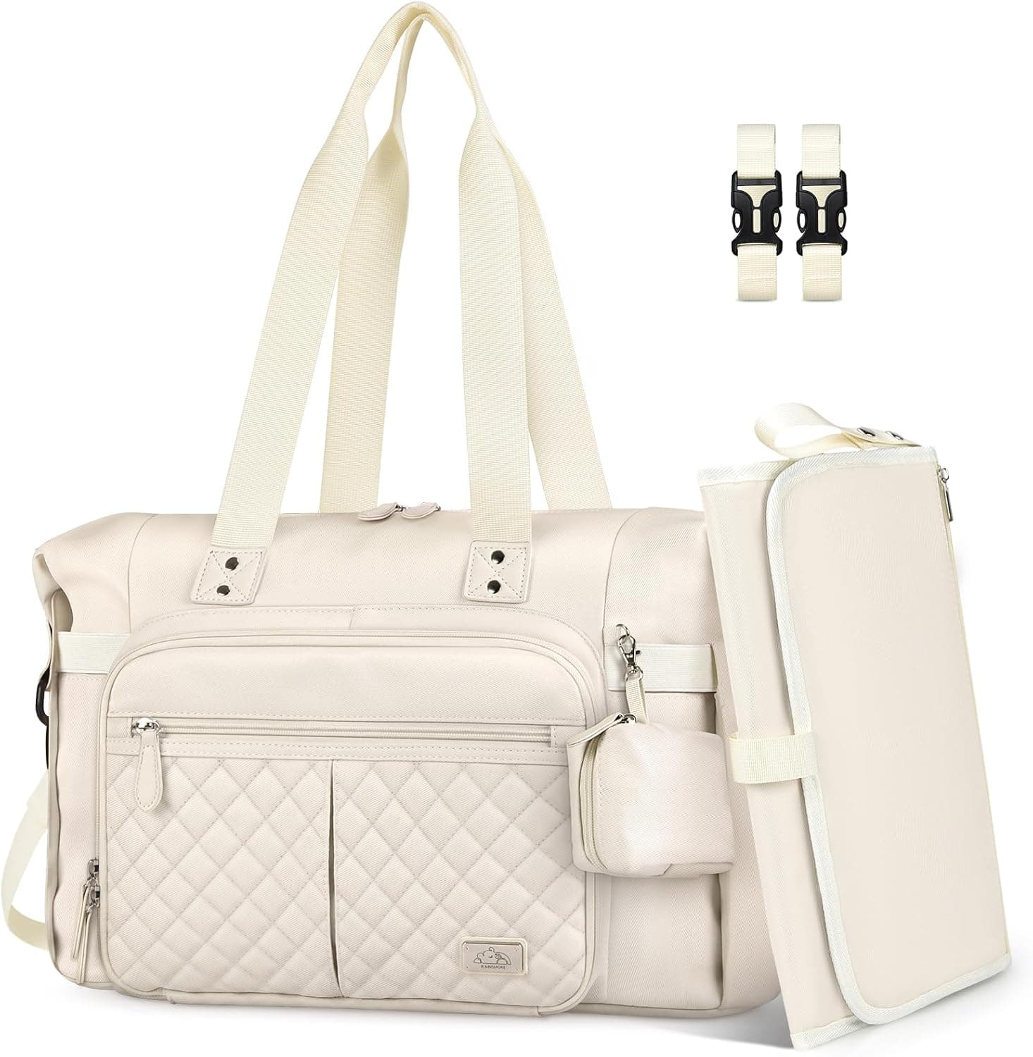 RAINSMORE Bolsa Cambiadora de Pañales para Bebé Impermeable Bolso Carro Bebe para Mamá y Papá con Soporte para Chupete y Cambiador Portátil Blanco