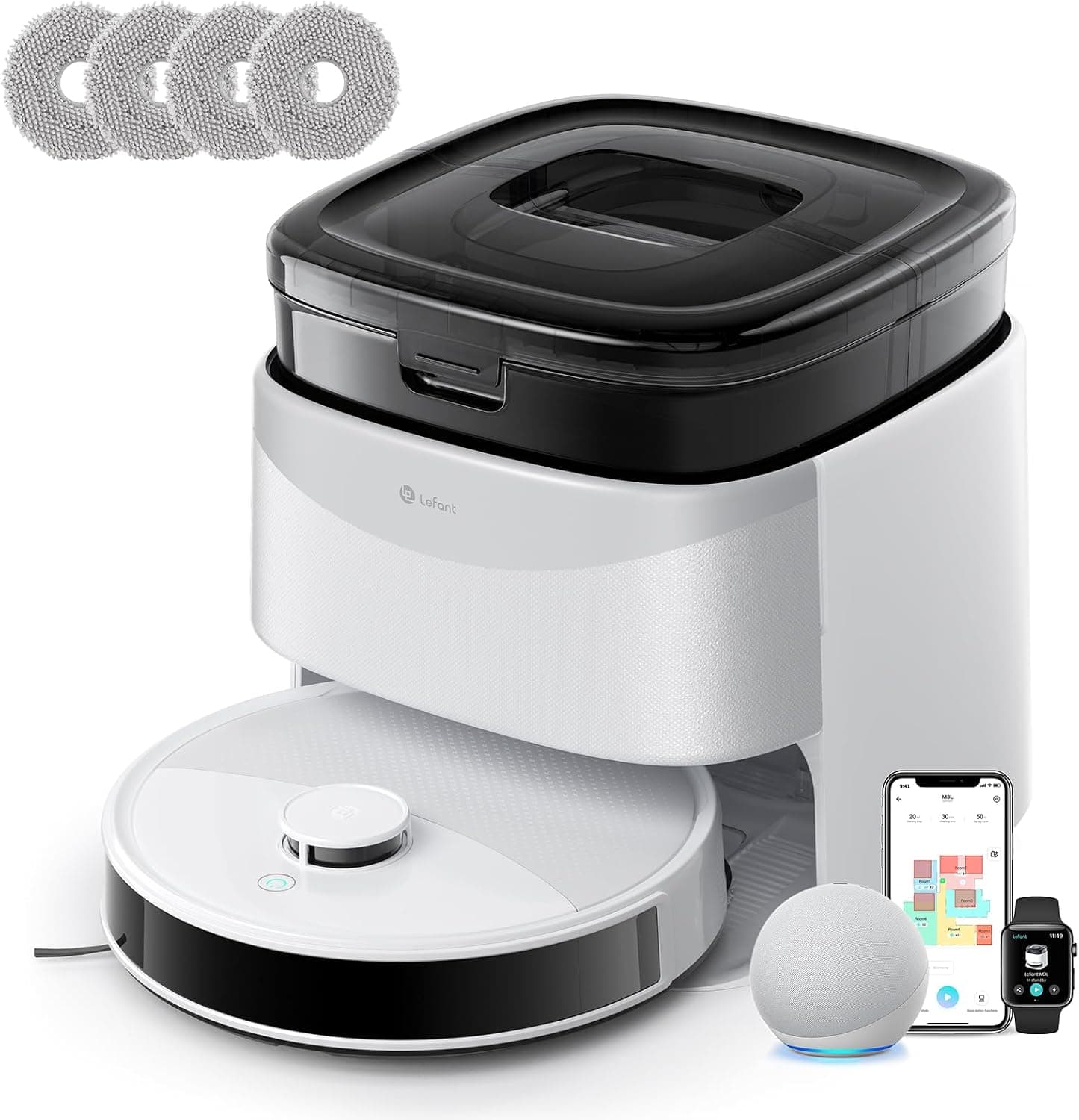 Lefant M3L Robot Aspirador y Fregasuelos, 10 000Pa, 220min, Vaciado Automático para 3,2 L, Navegación dToF, Cepillos Antienredos, Doble Giro Fregar, Lavado y Secado Automático
