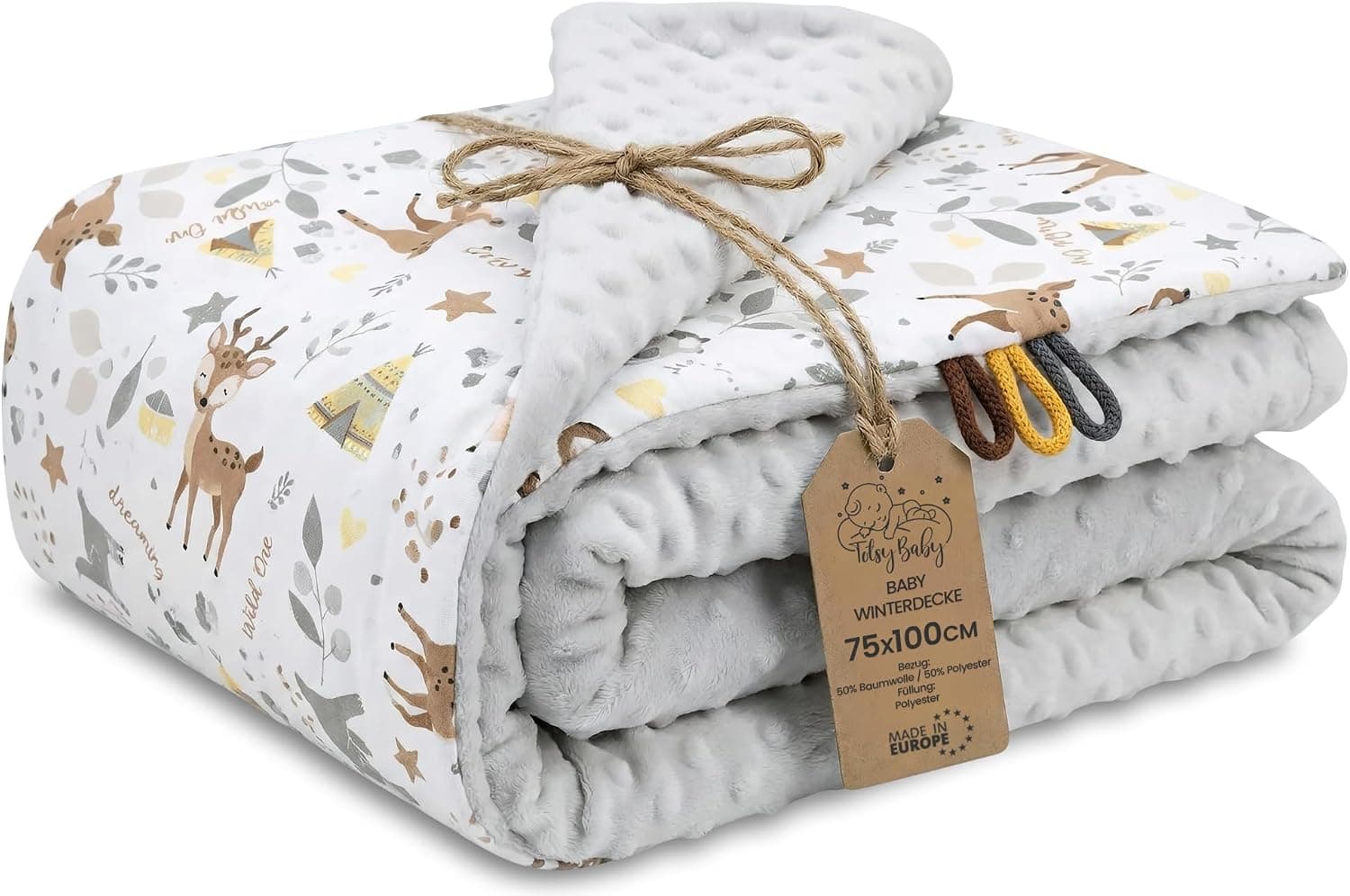 Totsy Baby Manta Bebe Polar Manta de Invierno 100x75 cm Invierno Doble Cara – Minky algodón calentita Suave Mimosa Infantil recién Nacido – Manta Cuna Carrito Cochecito Reversible capazo Ciervo