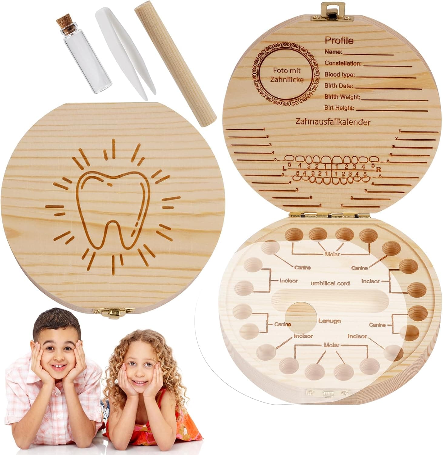 Aolso Caja de Dientes de Leche de Madera - Personalizable para Bebé - Caja de Recuerdos para Guardar