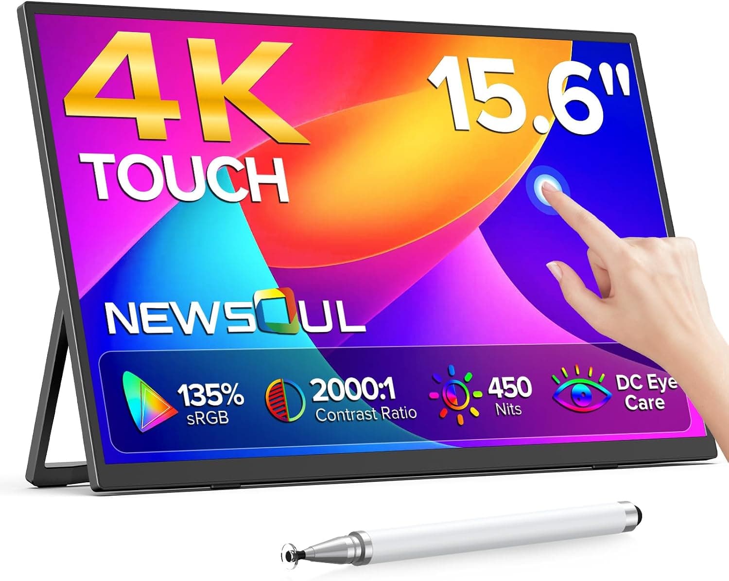 Newsoul Monitor Portátil Táctil 4K, 15,6" IPS Pantalla con USB‑C y Aguja