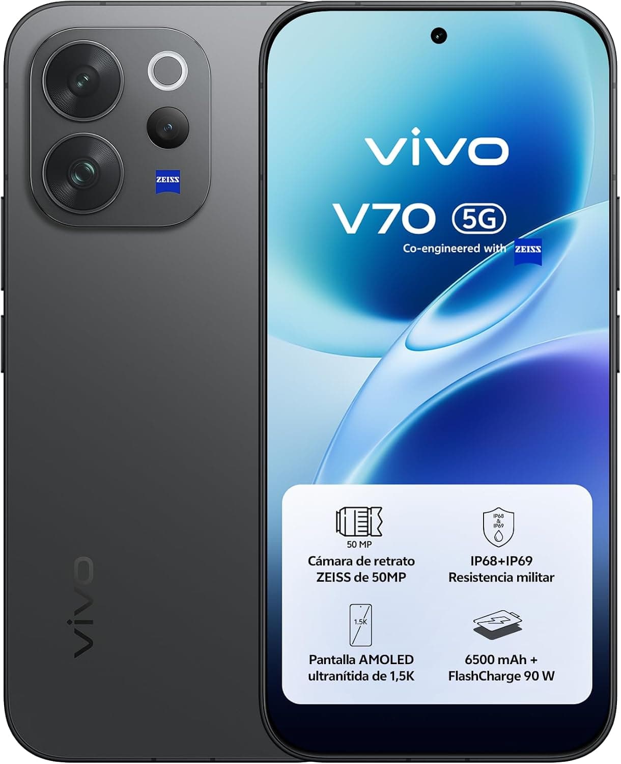 vivo V70 12GB+512GB ZEISS50MP Vídeo4K 6500 Pantalla1,5K Huella3D IP68