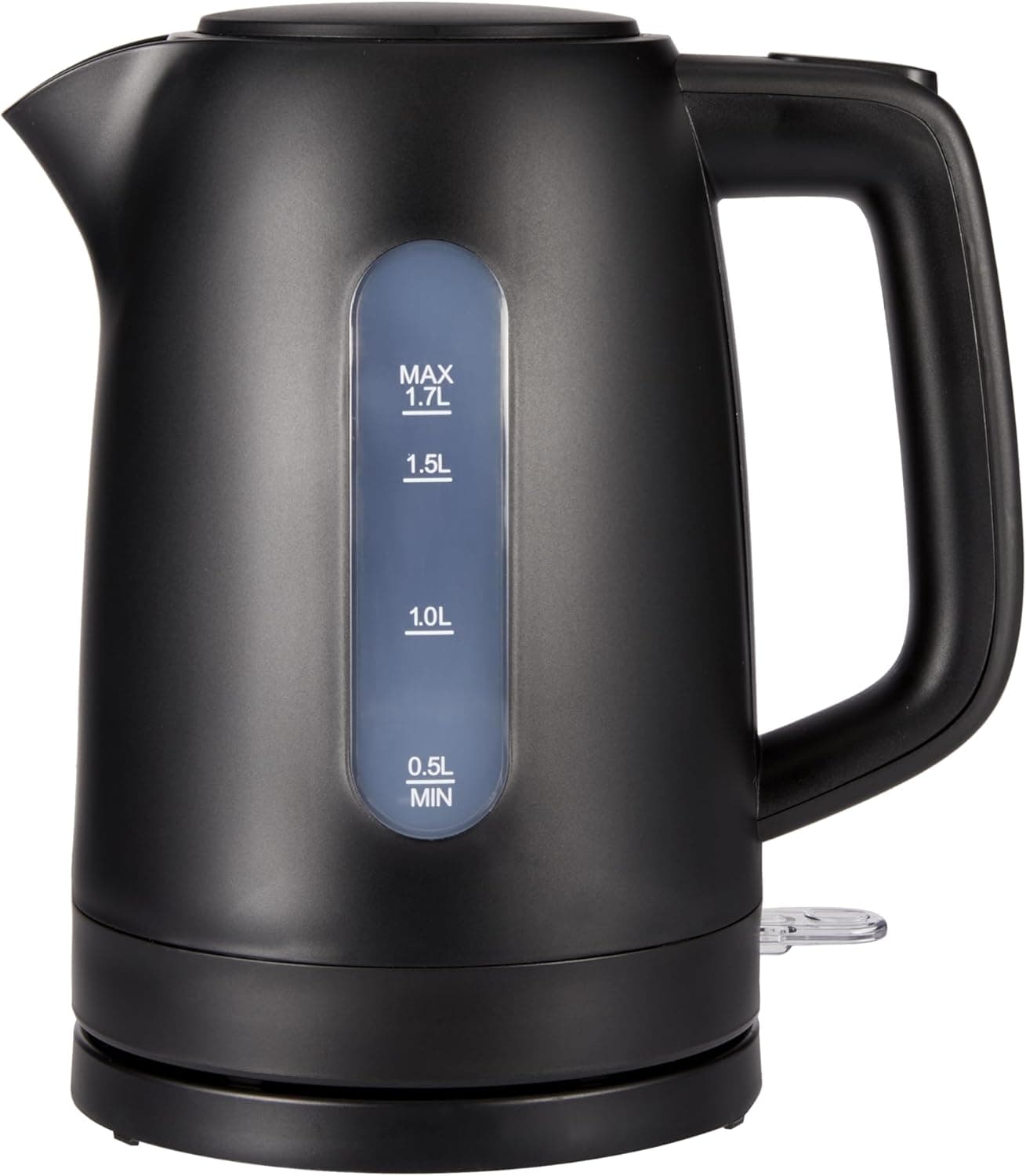 Amazon Basics Hervidor de Agua Eléctrico 1,7L, 2200 W, Libre de BPA con Base 360°, Apagado Automático y Filtro Antical Extraíble, Negro Mate