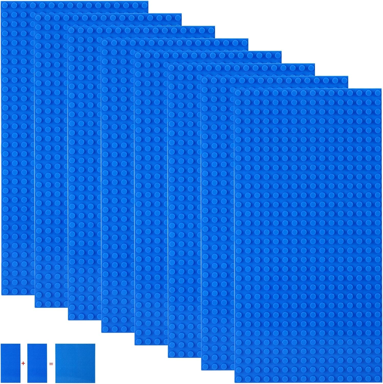 Juego de Placas de construcción compatibles con la mayoría de Las Marcas, Placas Base rectangulares de 25,6 x 12,8 cm con 16 x 32 Puntos para Juegos creativos (8PCS, Azul)