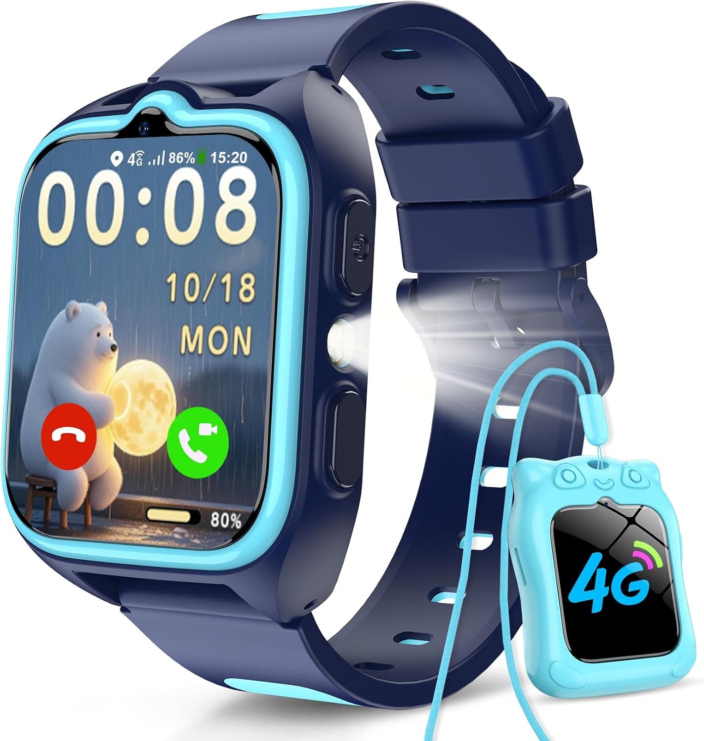 Reloj Inteligente Niño, 4G Smartwatch con Videollamadas, Chat de Voz, GPS Posición, 1.75” Smartwatch Niño con Despertador, Podómetro, Calculadora, Batería Grande de 800 mAh